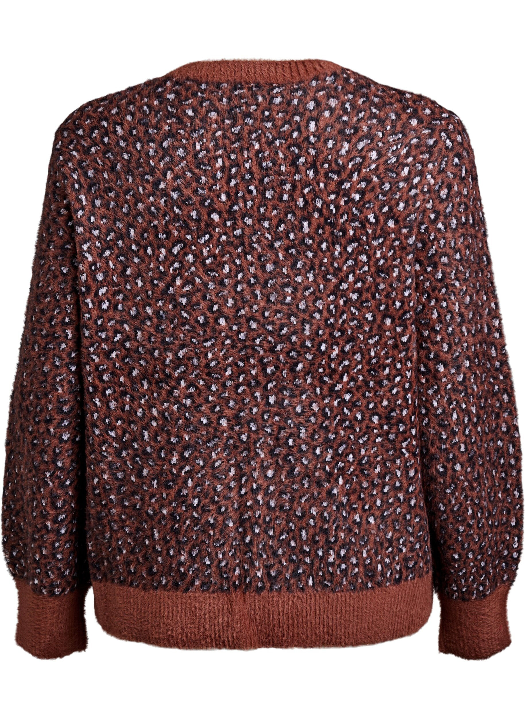 Zizzi Strickpullover mit Animalprint und flauschigem Finish, Rot, Packshot image number 1