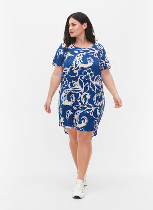 Bedrucktes Kleid mit kurzen Ärmeln, Blue Artist AOP, Model image number 2