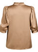 Bluse in Satin-Optik mit 1/2-&Auml;rmeln und R&uuml;schenkragen, Braun, Packshot image number 1
