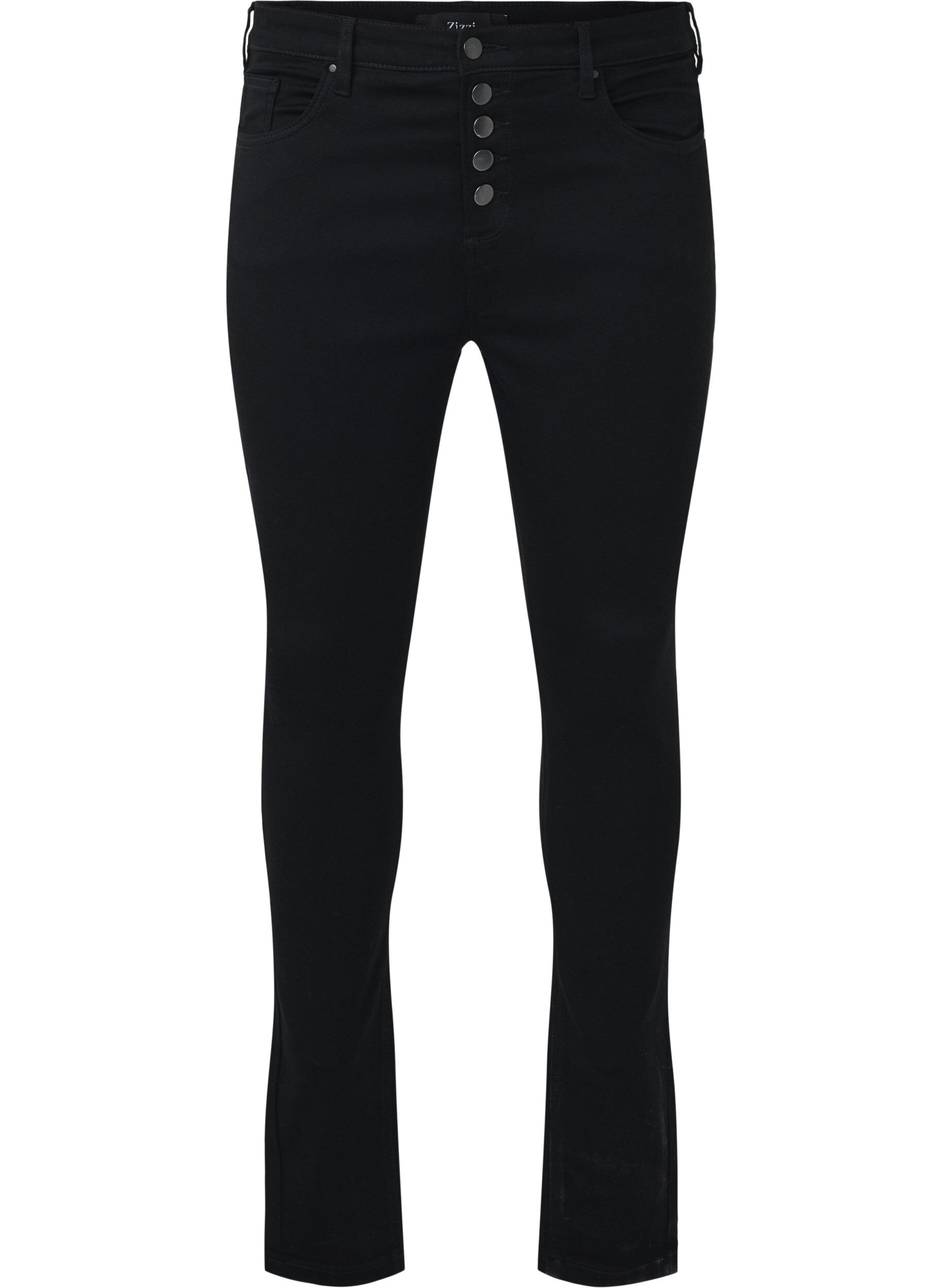 Zizzi Amy Jeans mit hohem Bund und Knopfverschluss, Black, Packshot image number 0