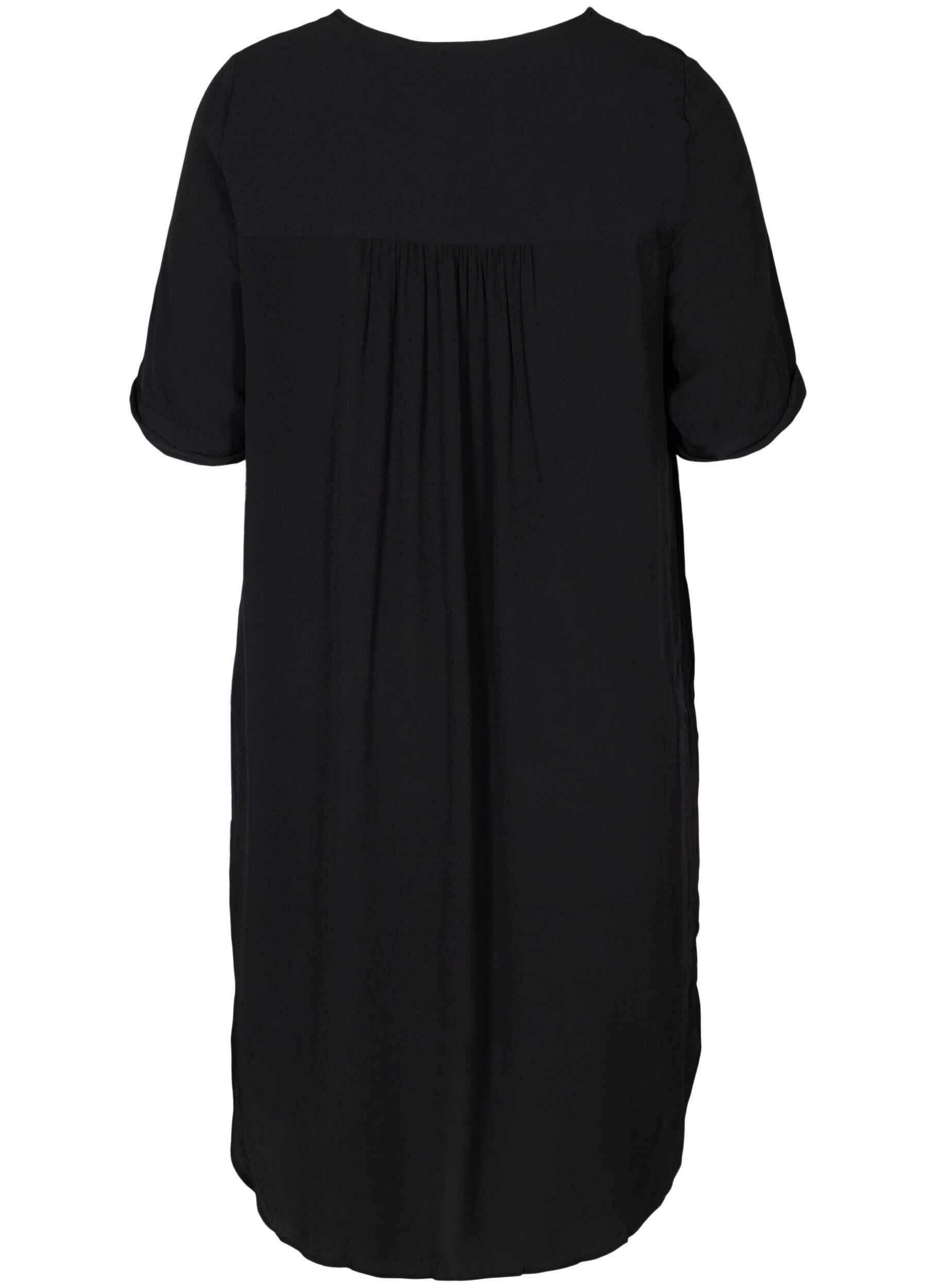 ZizziKurzarm Kleid aus Viskose mit Kn&ouml;pfen, Black, Packshot image number 1