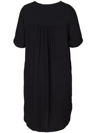 Kurzarm Kleid aus Viskose mit Knöpfen, Black, Packshot image number 1
