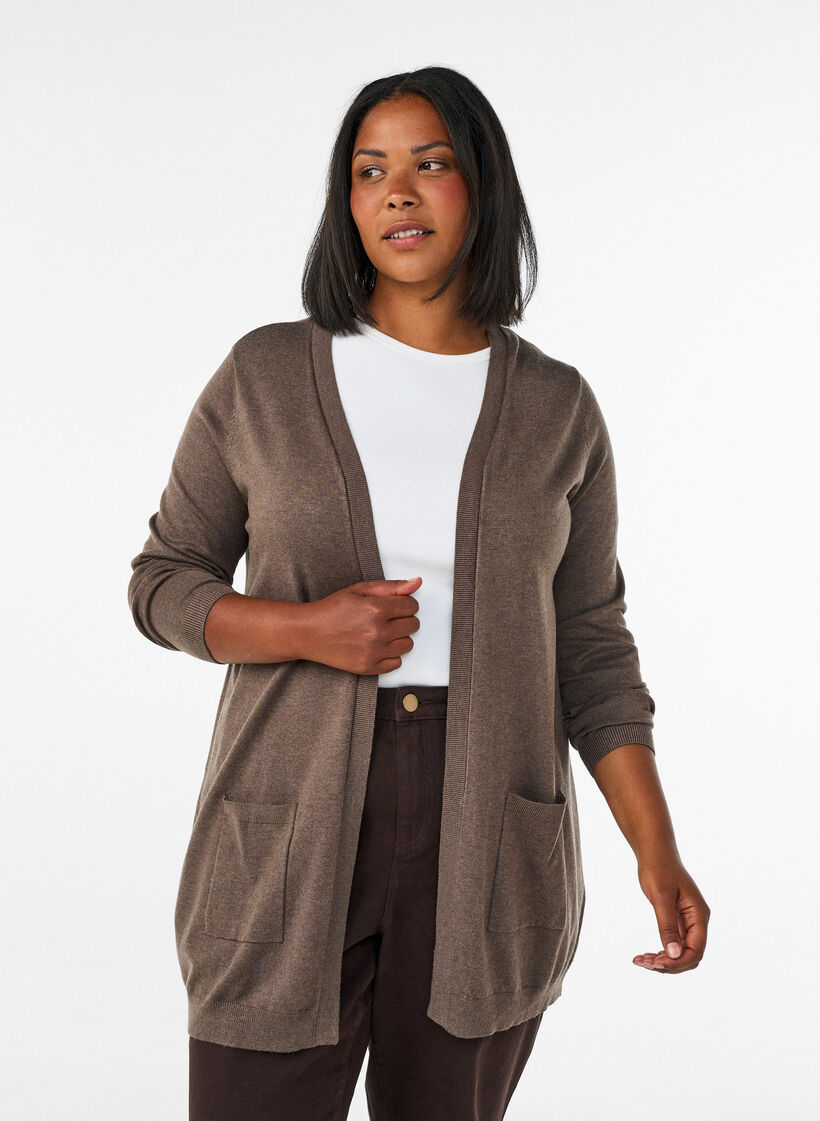 Lange Strickjacke aus einer Viskosemischung, Braun, Model image number 0