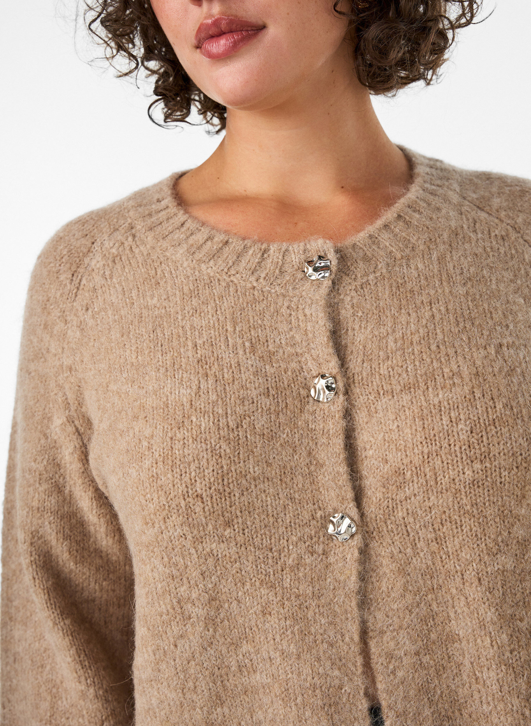ZizziStrickjacke aus Wollmischung mit 3/4-&Auml;rmeln, Beige, Model image number 3