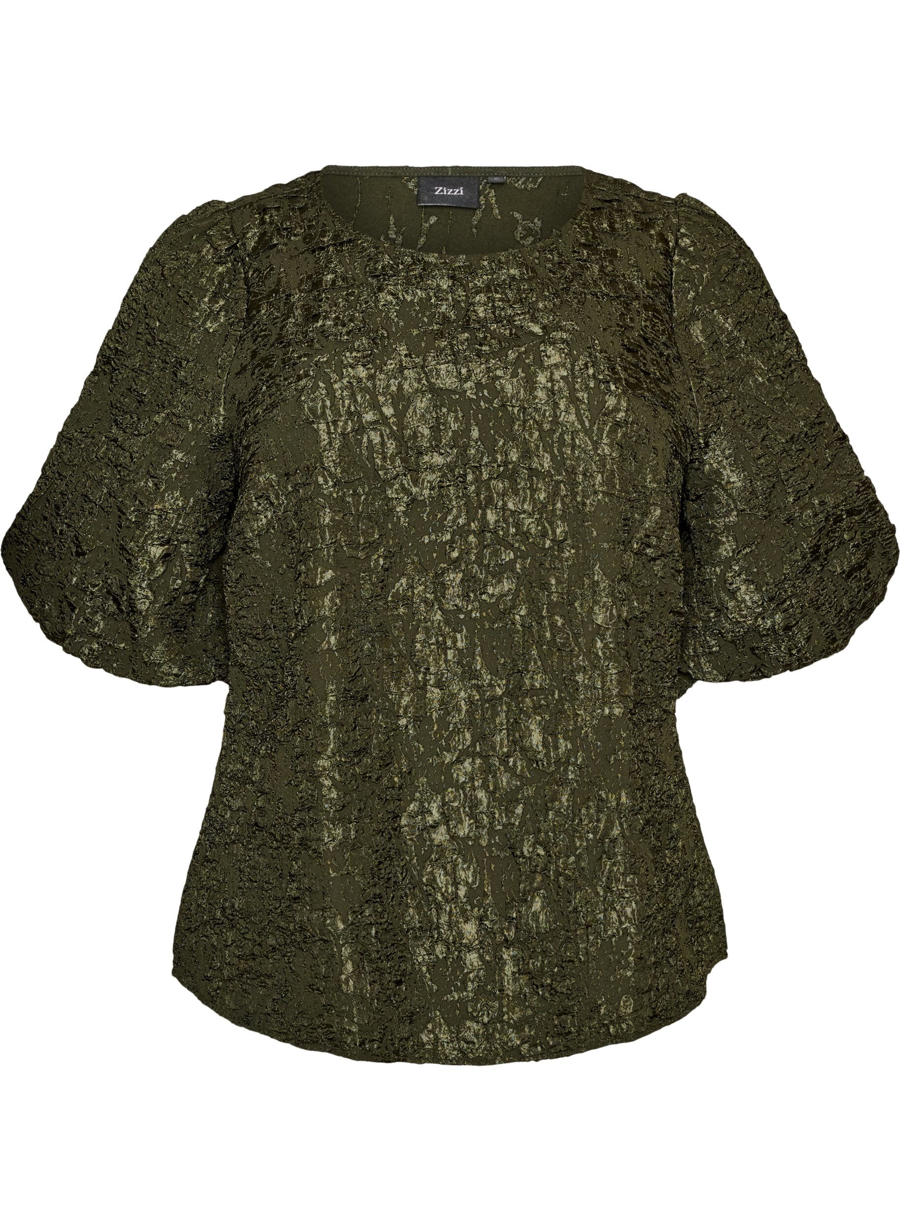 ZizziJacquardbluse mit Puff&auml;rmeln und A-Linien-Form, Gr&uuml;n, Packshot image number 0