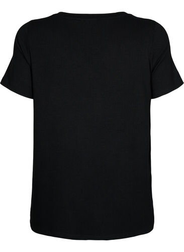 Viskose T-Shirt mit Ripp und V-Ausschnitt, Black, Packshot image number 1