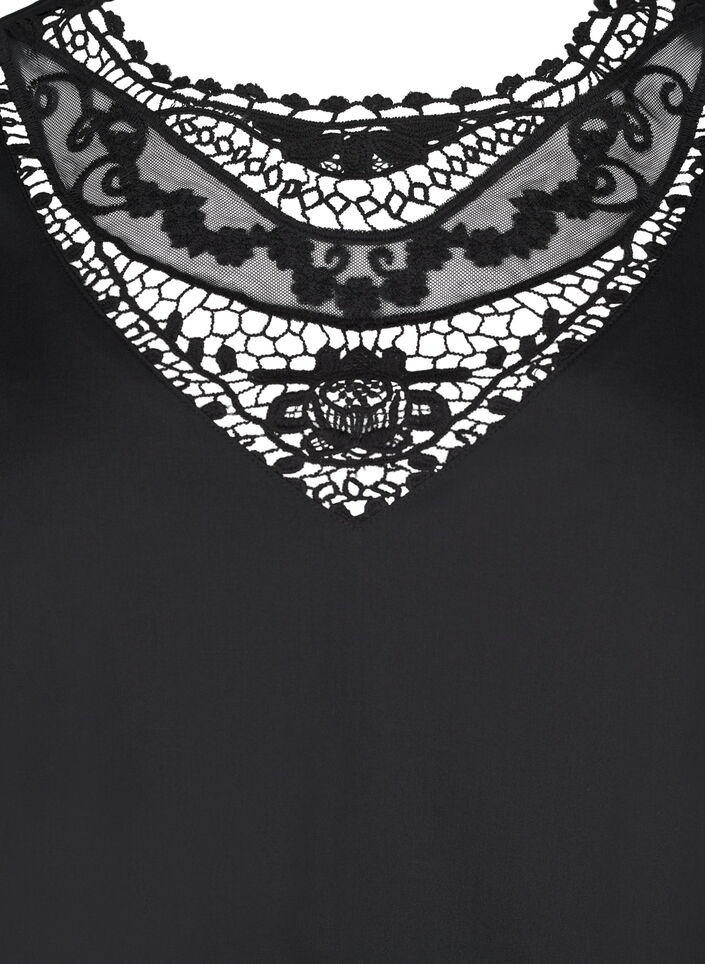 Kurzes Kleid mit Spitzendetails, Black, Packshot image number 2