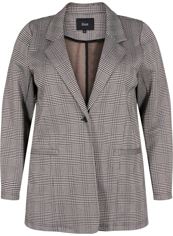 Karierter Blazer mit Knopfverschluss, Beige Brown Check, Packshot image number 0