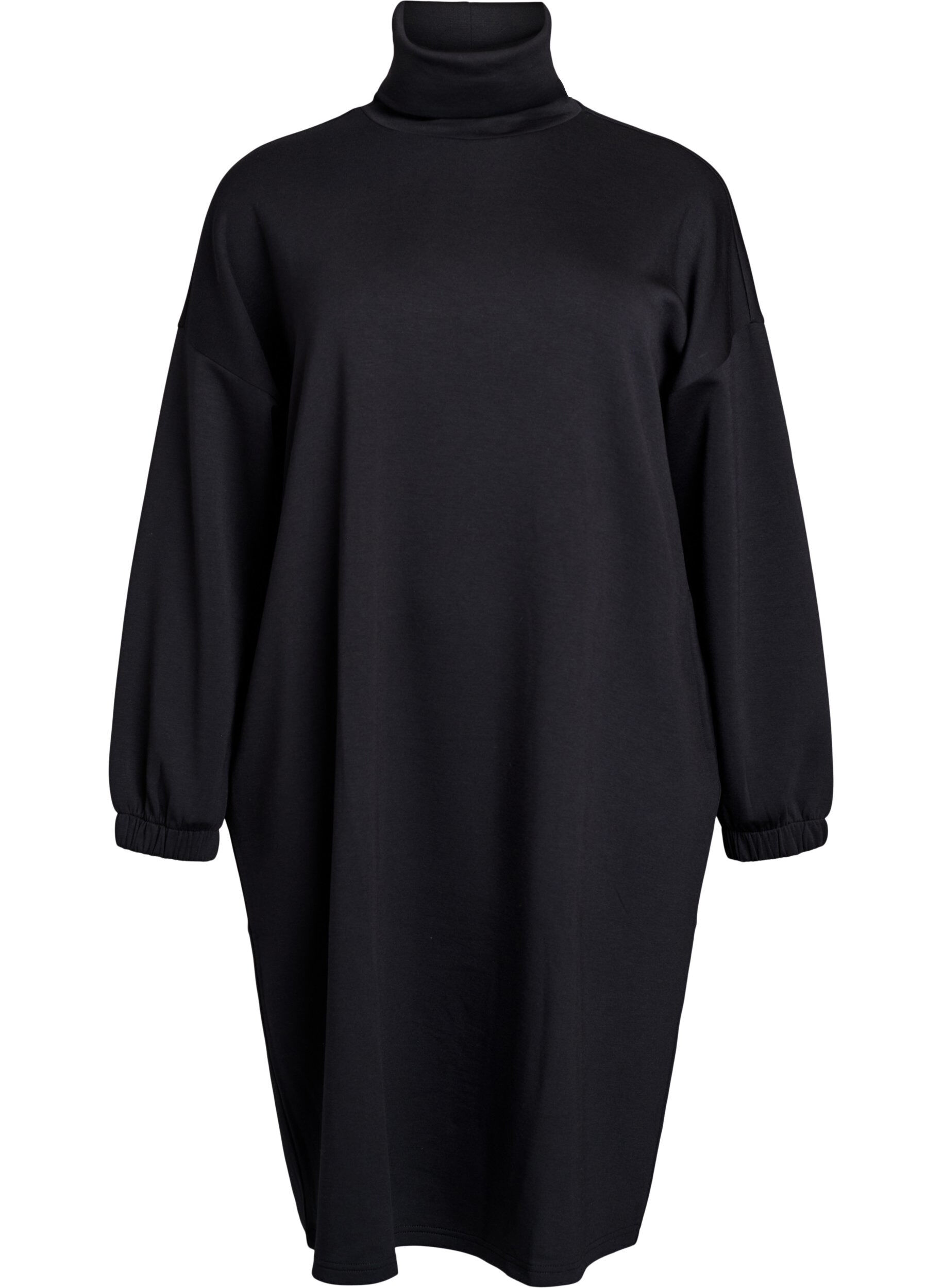 Zizzi Rollkragenkleid in A-Form, Schwarz, Packshot image number 0