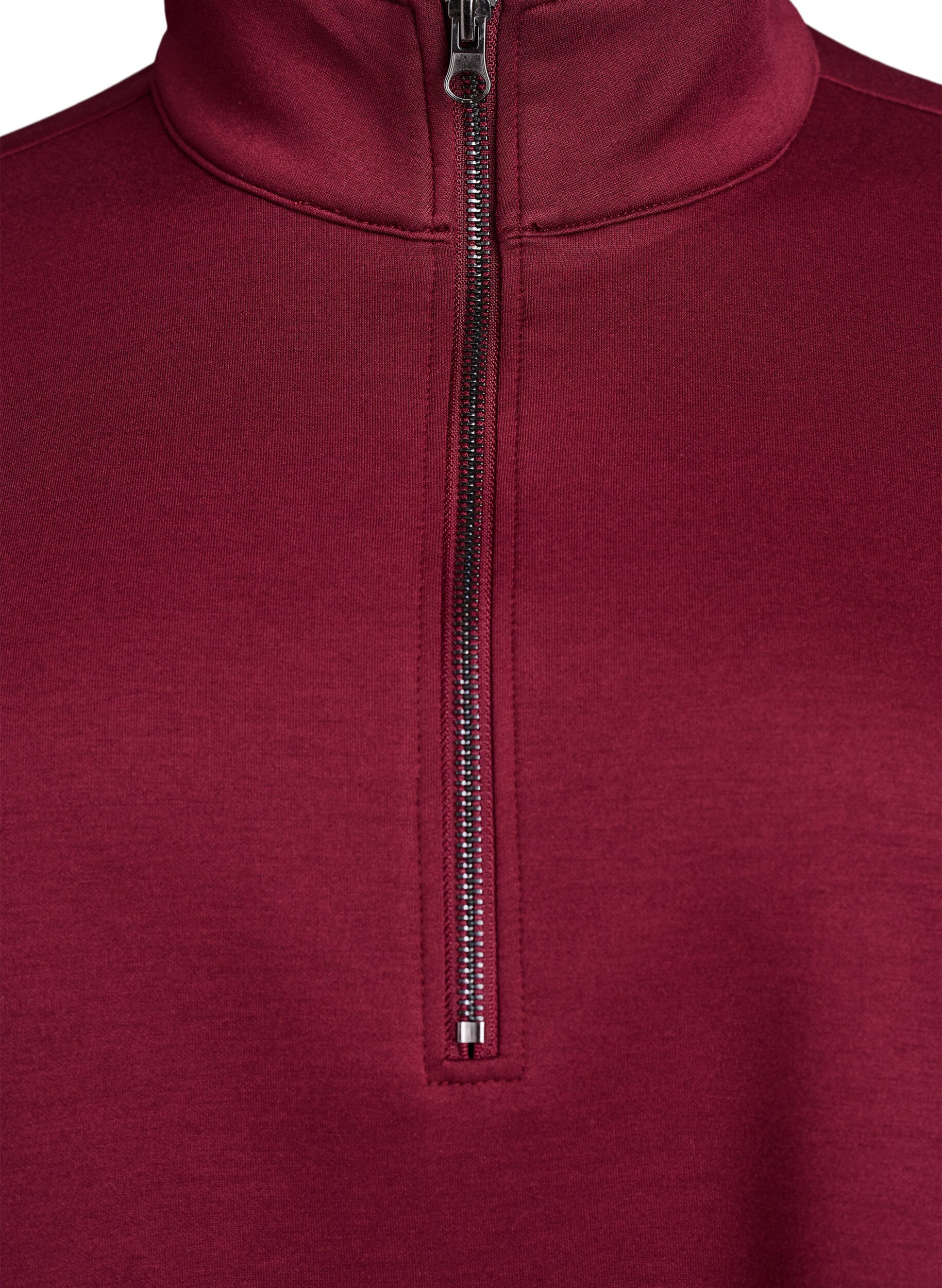 Zizzi Kurz&auml;rmeliges Sweatshirt mit hohem Kragen, Dunkles Bordeaux, Packshot image number 2