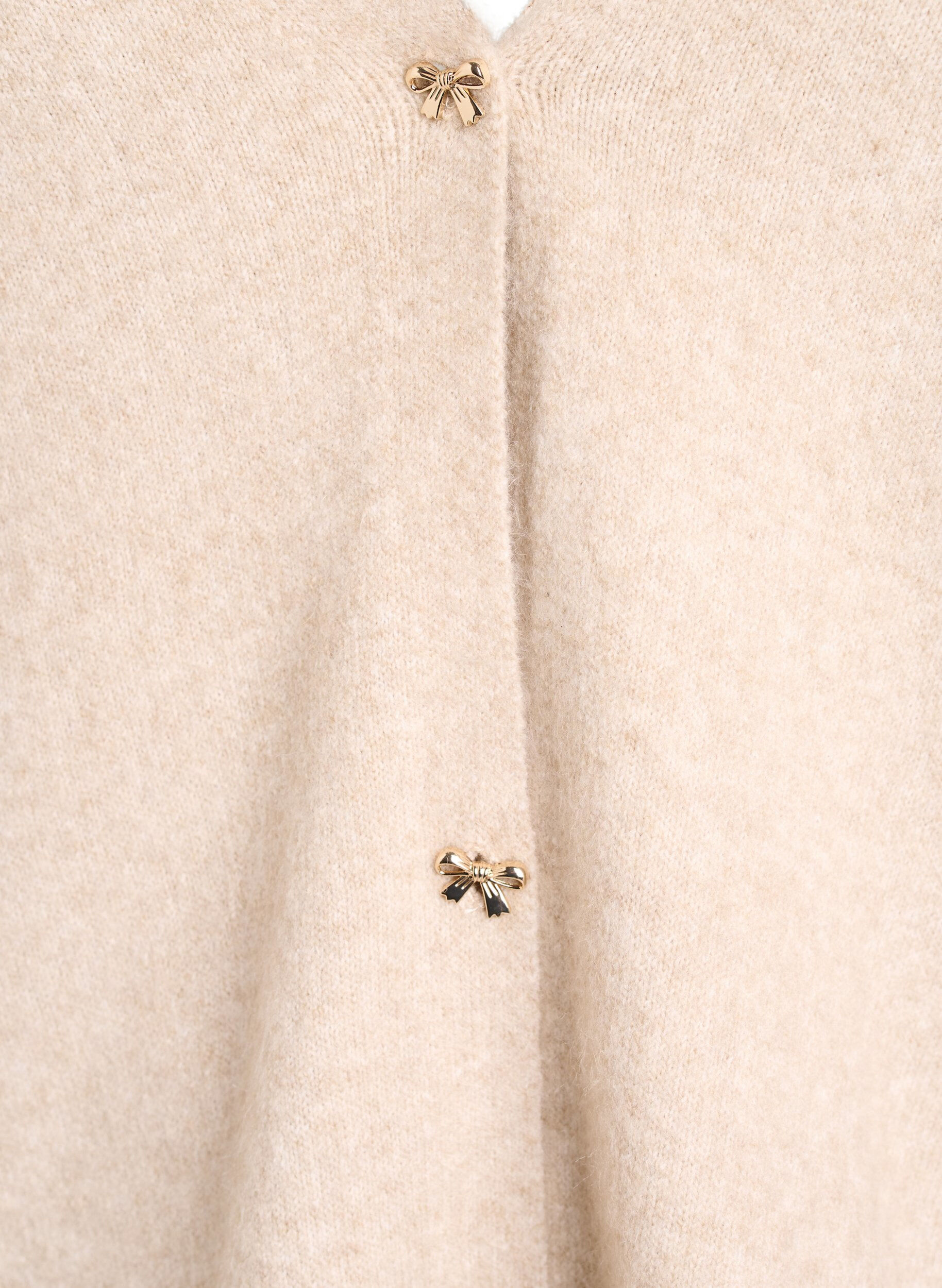 Zizzi Strickjacke mit Wolle und Schleifenkn&ouml;pfen, Beige, Packshot image number 2