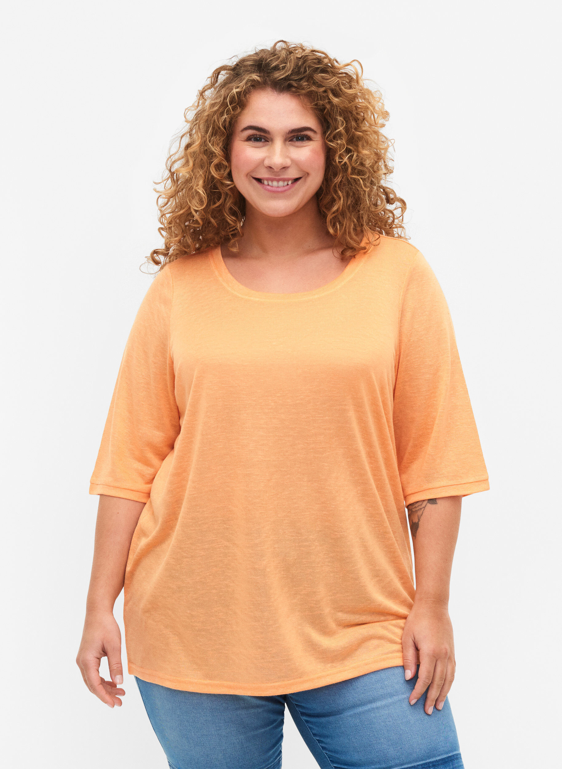 Zizzi Bluse mit 3/4 &Auml;rmel, Mock Orange, Model image number 0