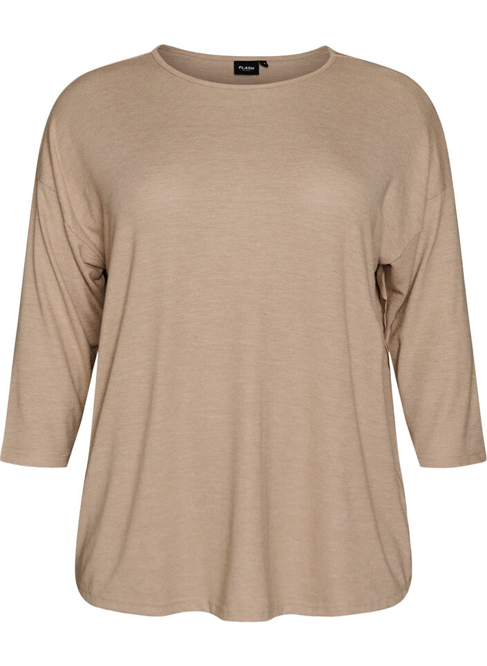 Bluse aus Jersey mit 3/4-&Auml;rmeln, Beige, Packshot image number 0