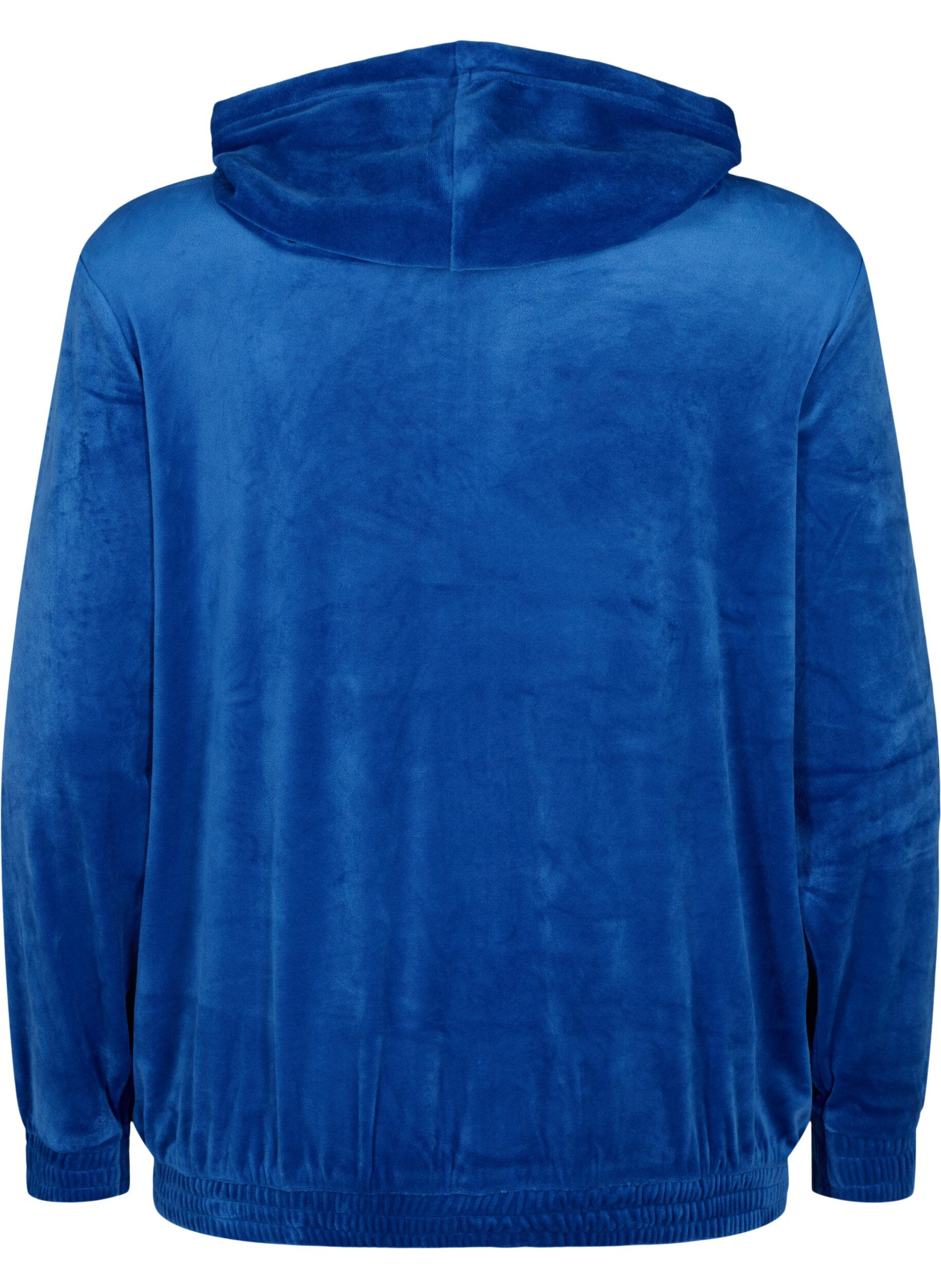 Zizzi Cardigan aus Velours mit Rei&szlig;verschluss und Kapuze , Blau, Packshot image number 1
