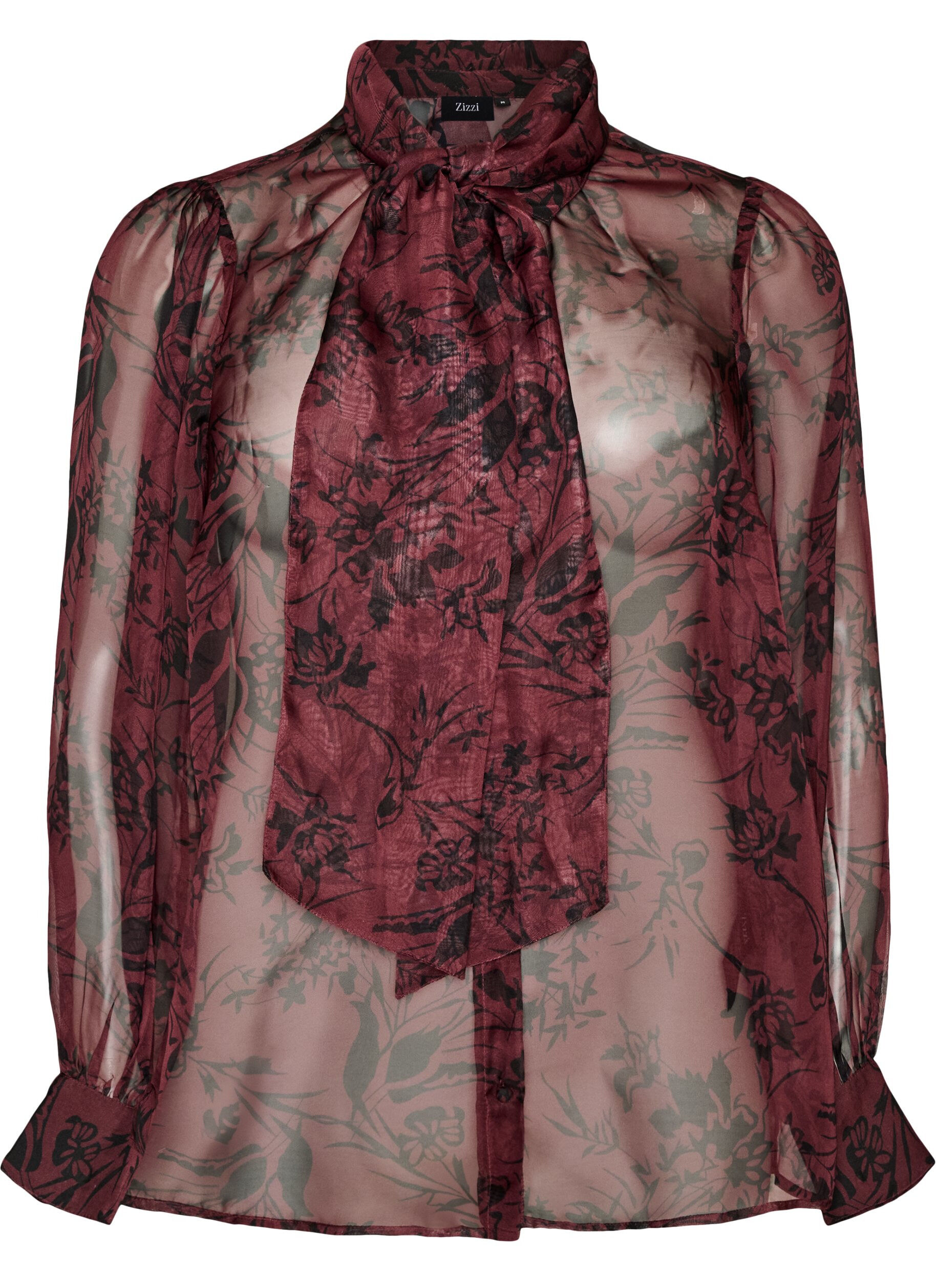 Transparente Hemdbluse mit Blumenmuster und Bindedetail
