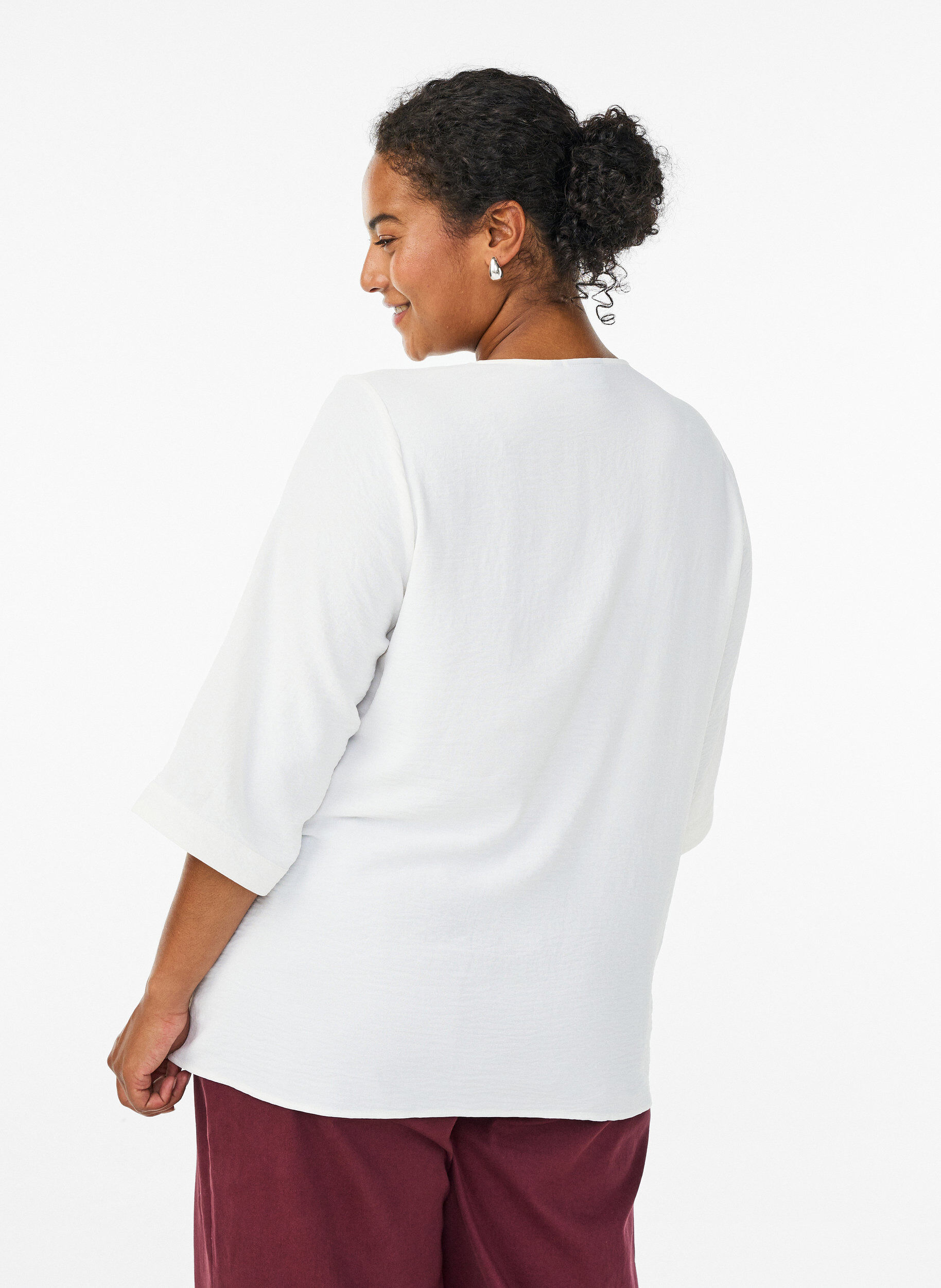 Zizzi Bluse mit V-Ausschnitt und 3/4-&Auml;rmeln, Vanille, Model image number 2