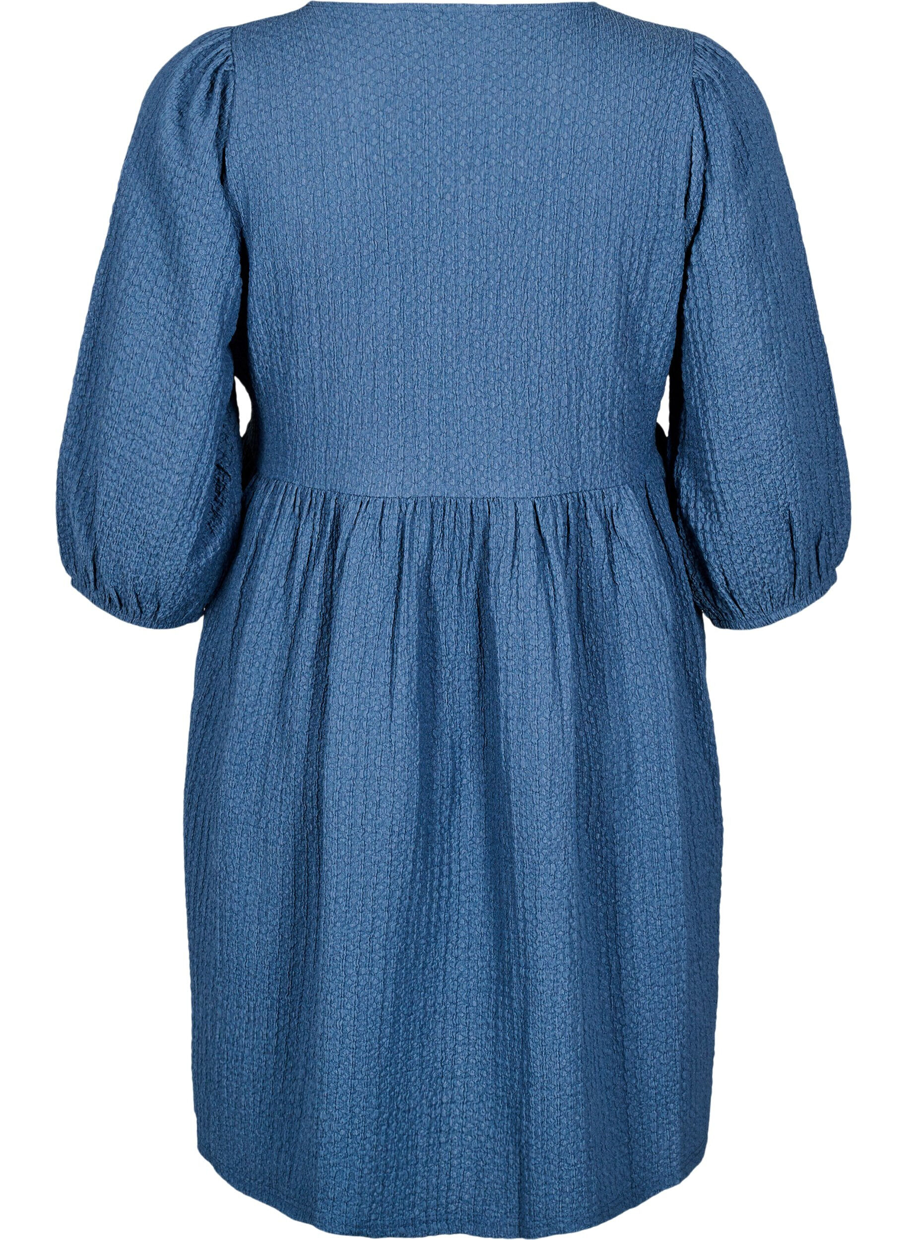 Zizzi FLASH - Kurzes Kleid mit Struktur und 3/4-&Auml;rmeln, Sargasso Sea, Packshot image number 1