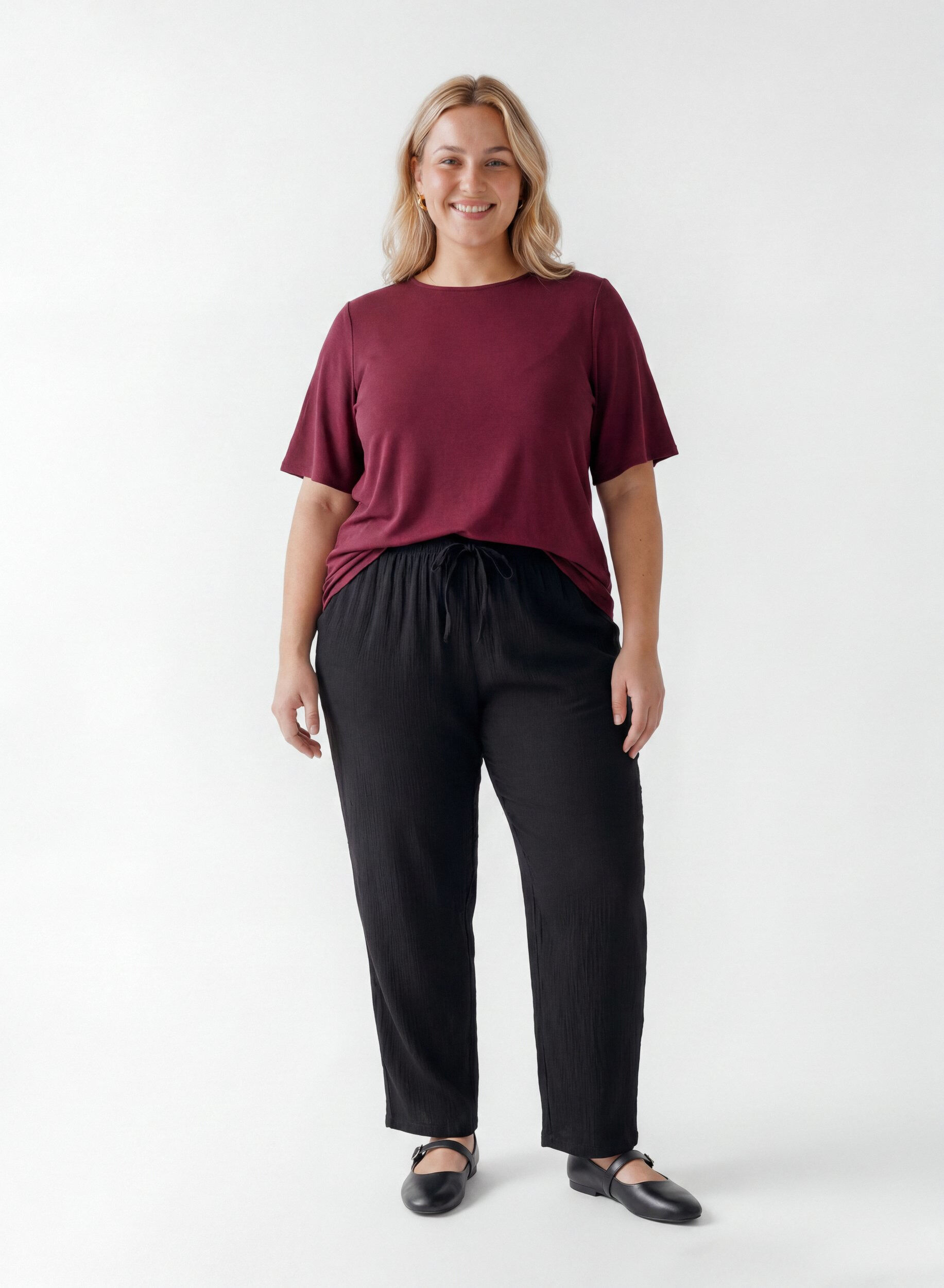 ZizziKurz&auml;rmelige, gewebte Bluse mit Rundhals, Rot, Model image number 1