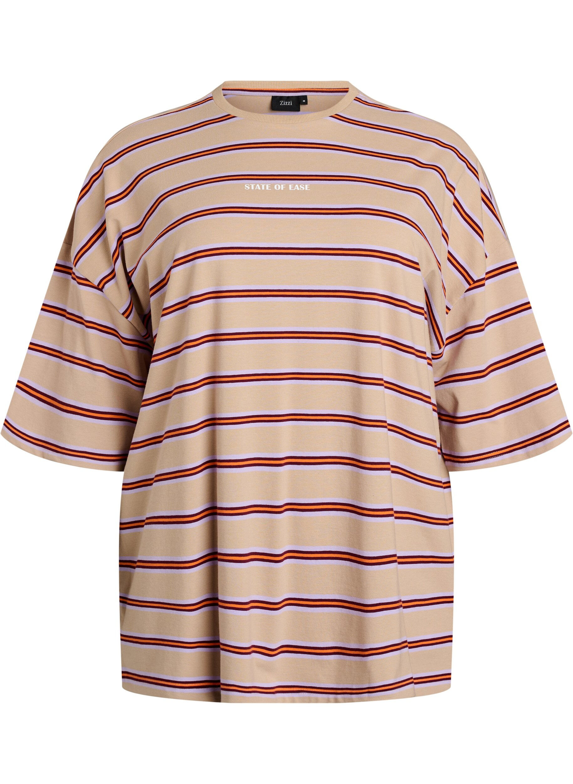 Zizzi Oversize-T-Shirt mit Streifen und 1/2-&Auml;rmeln, Beige, Packshot image number 0
