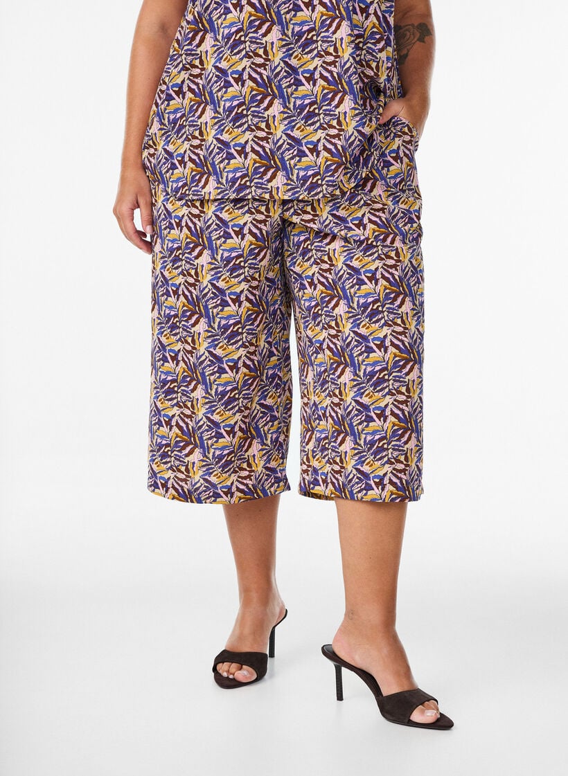 Culotte-Hose mit Print, Beige, Model image number 2