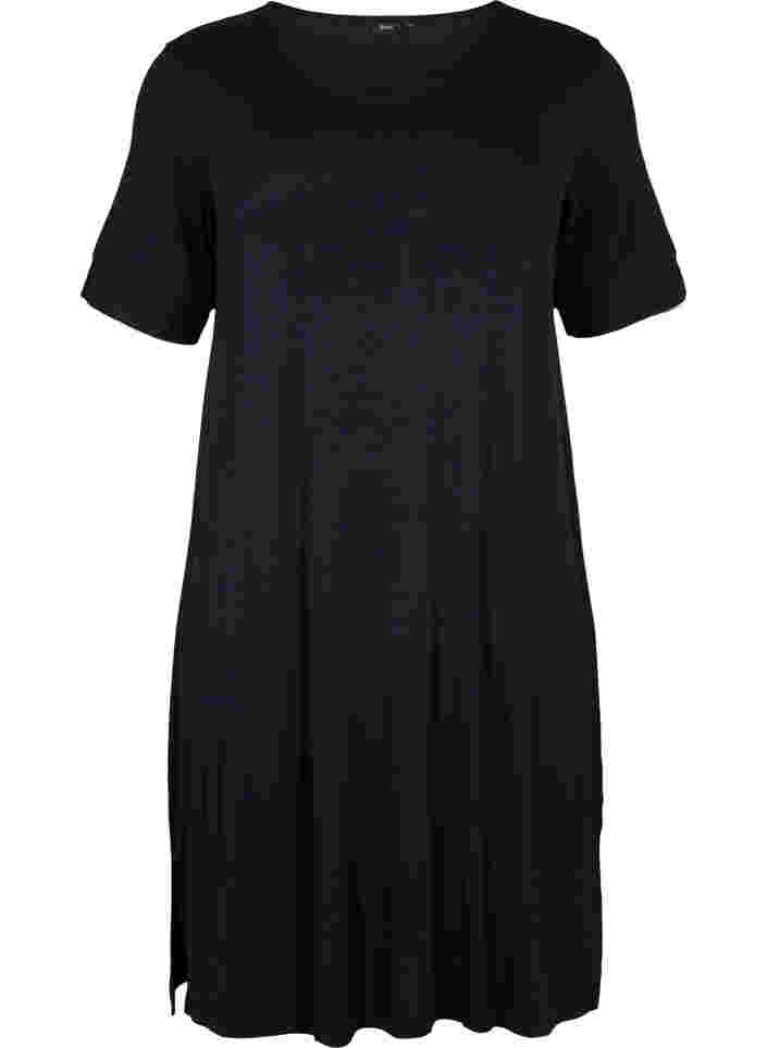 Kurzarm Nachthemd aus Viskose, Black, Packshot image number 0
