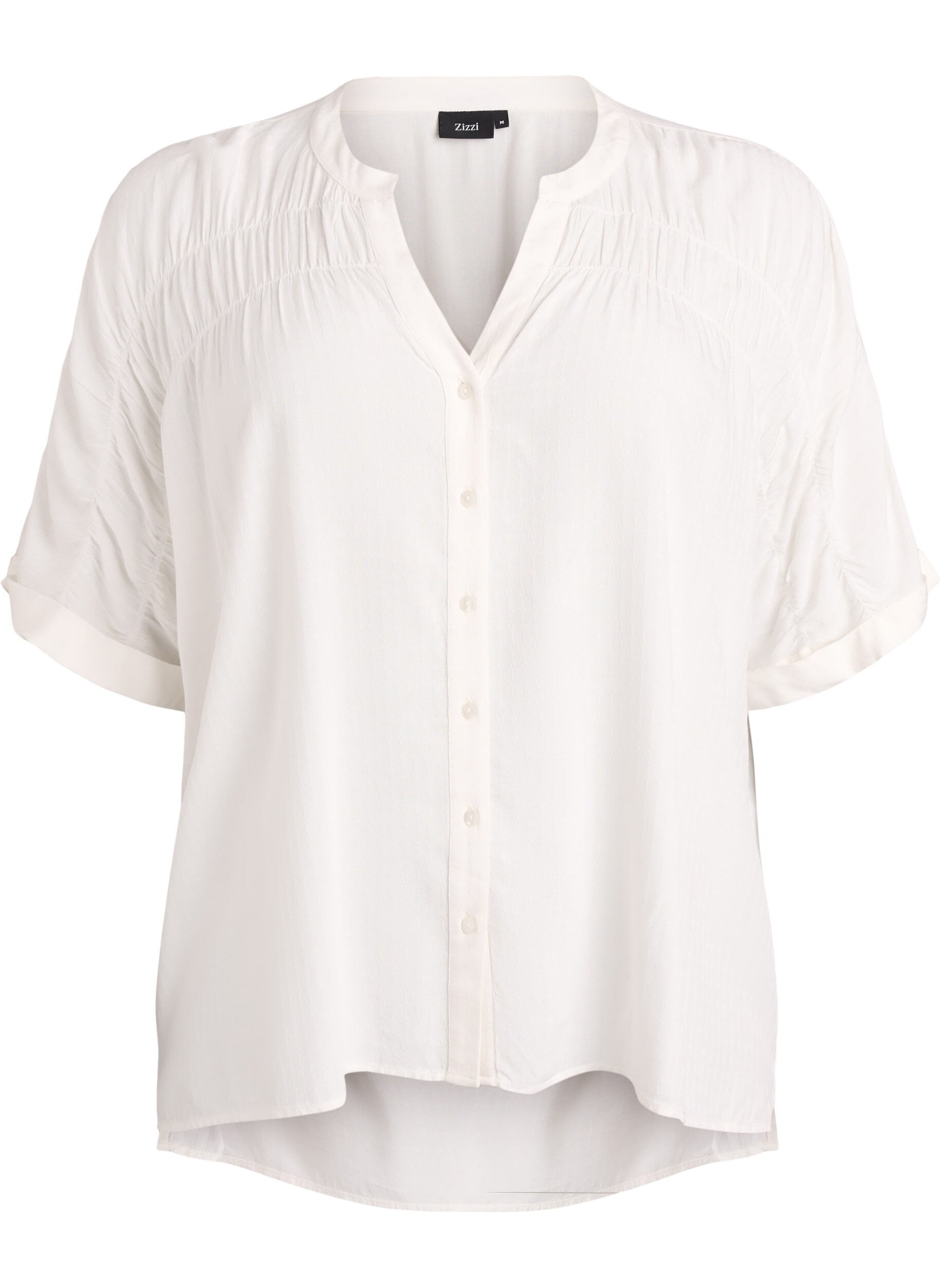 ZizziBluse aus Viskose mit kurzen &Auml;rmeln und Raffdetails, Vanille, Packshot image number 0
