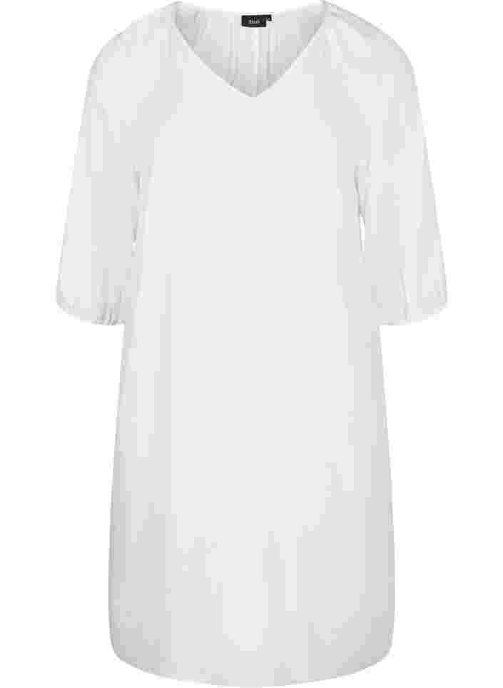 Viskosekleid mit V-Ausschnitt, Bright White, Packshot image number 0