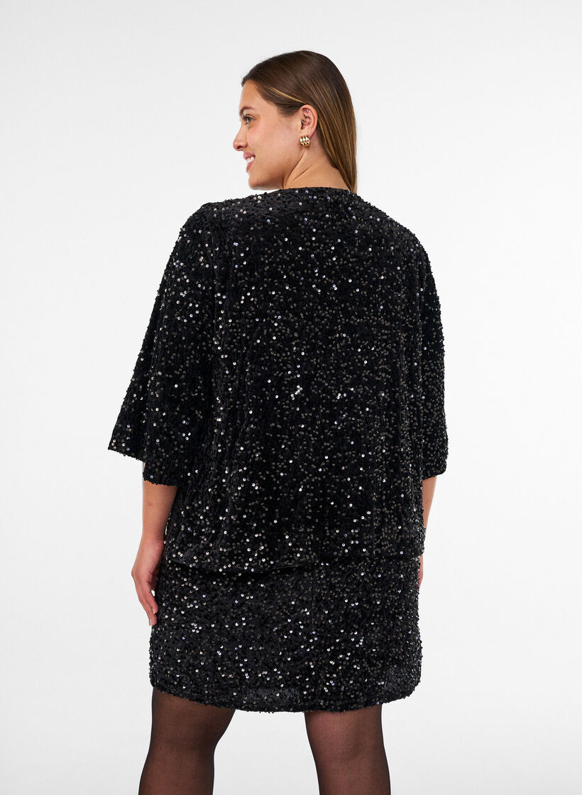 Strickjacke mit Pailletten und 3/4-&Auml;rmeln, Schwarz, Model image number 2