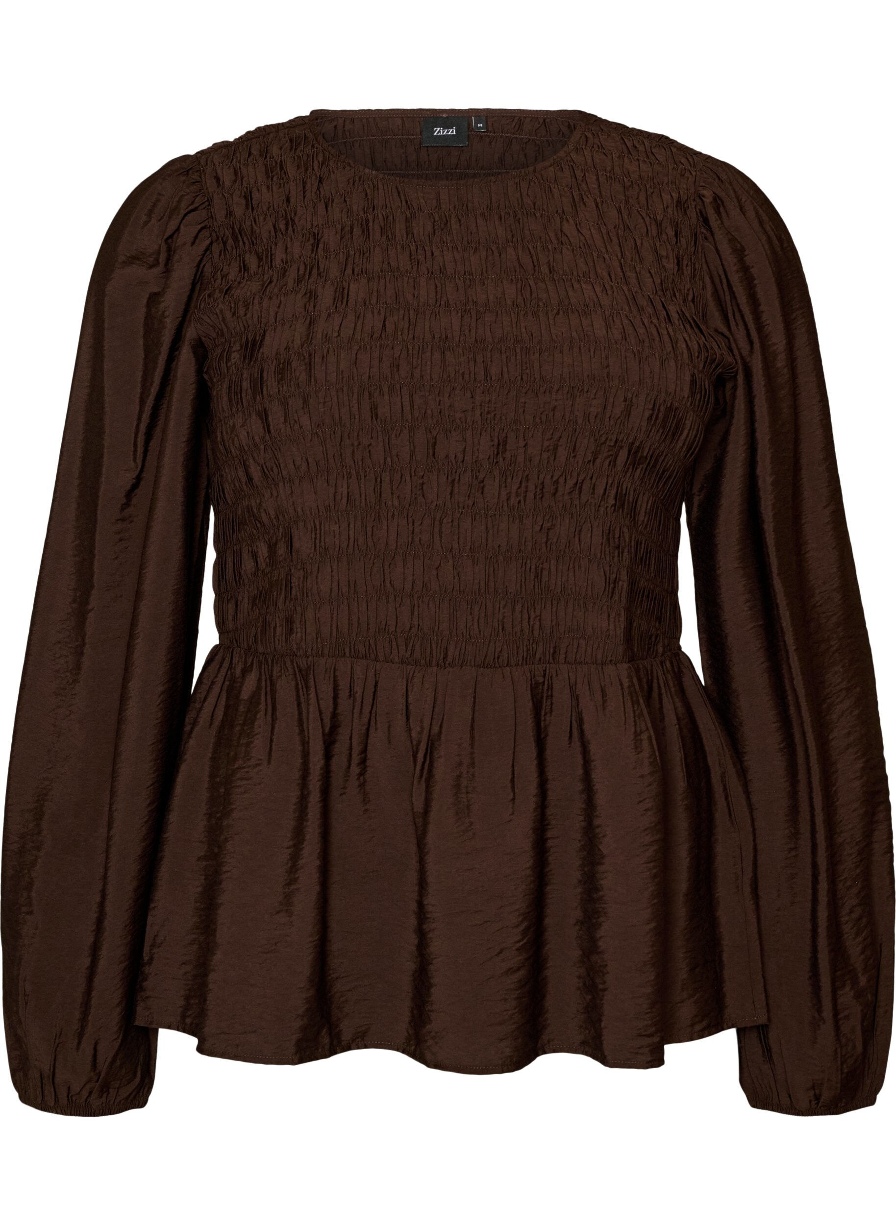 ZizziBluse mit Puff und langen &Auml;rmeln, Braun, Packshot image number 0