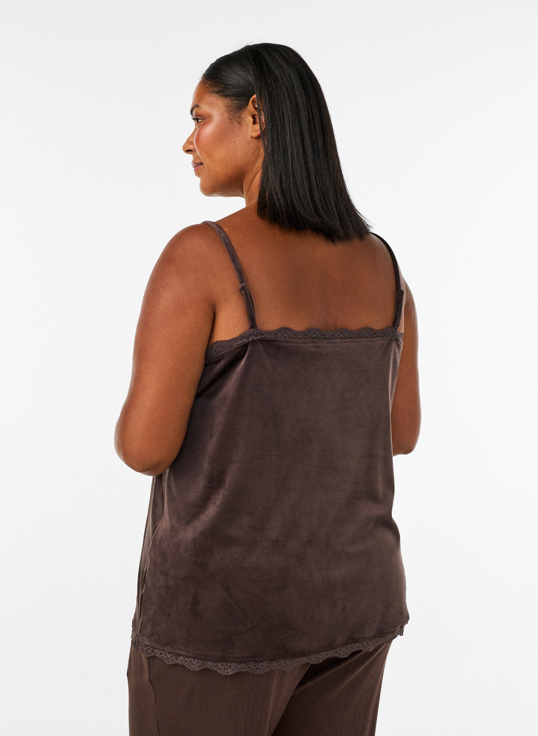 ZizziTop aus Velours mit Spitzen, Braun, Model image number 2