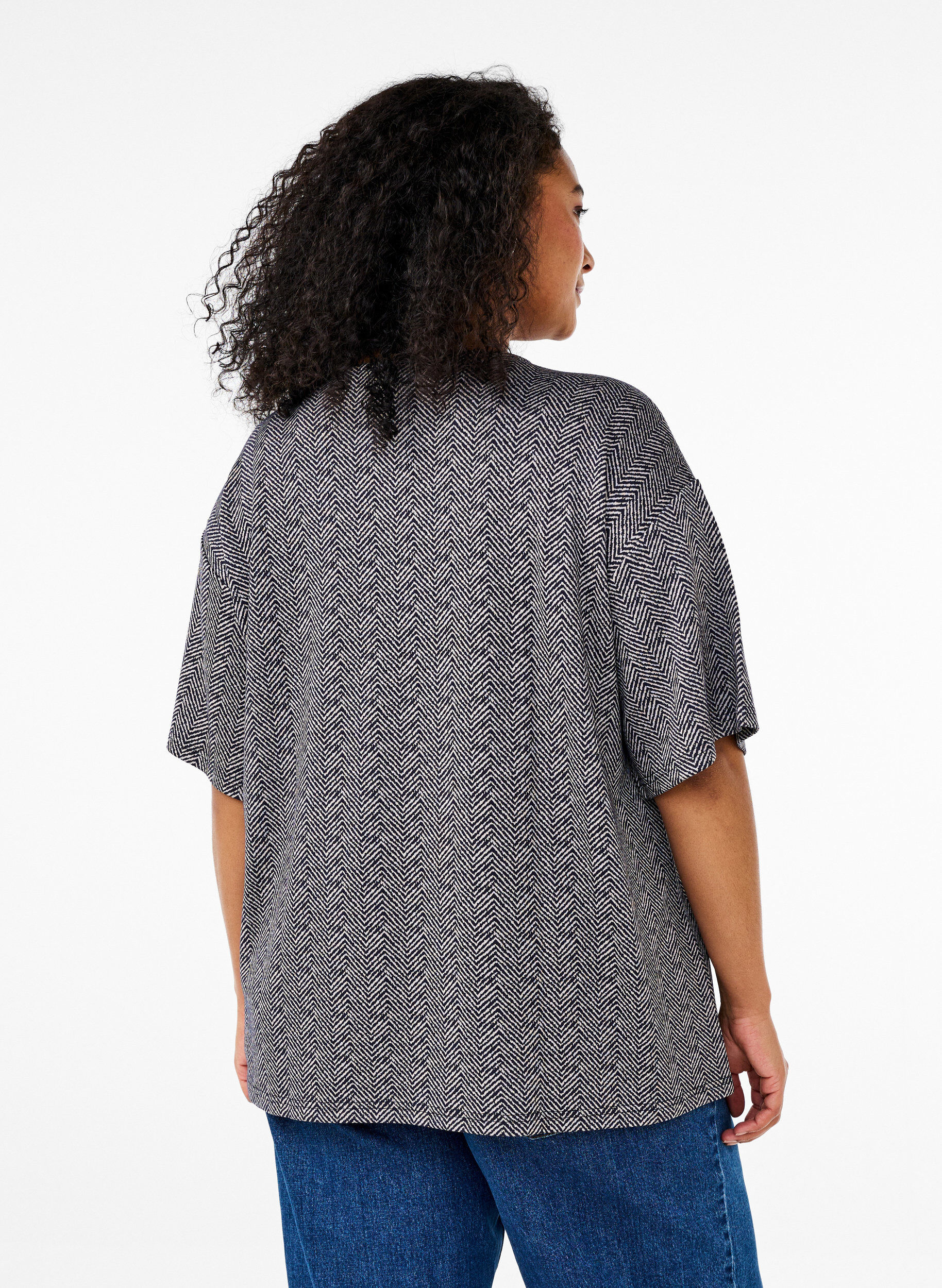 Zizzi Oversize-Bluse mit Muster, Blau, Model image number 2