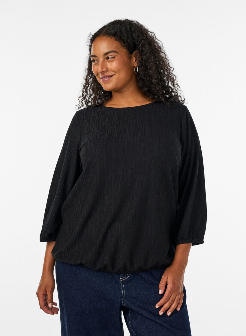 Bluse mit Struktur und 3/4-&Auml;rmeln, Schwarz, Model image number 0