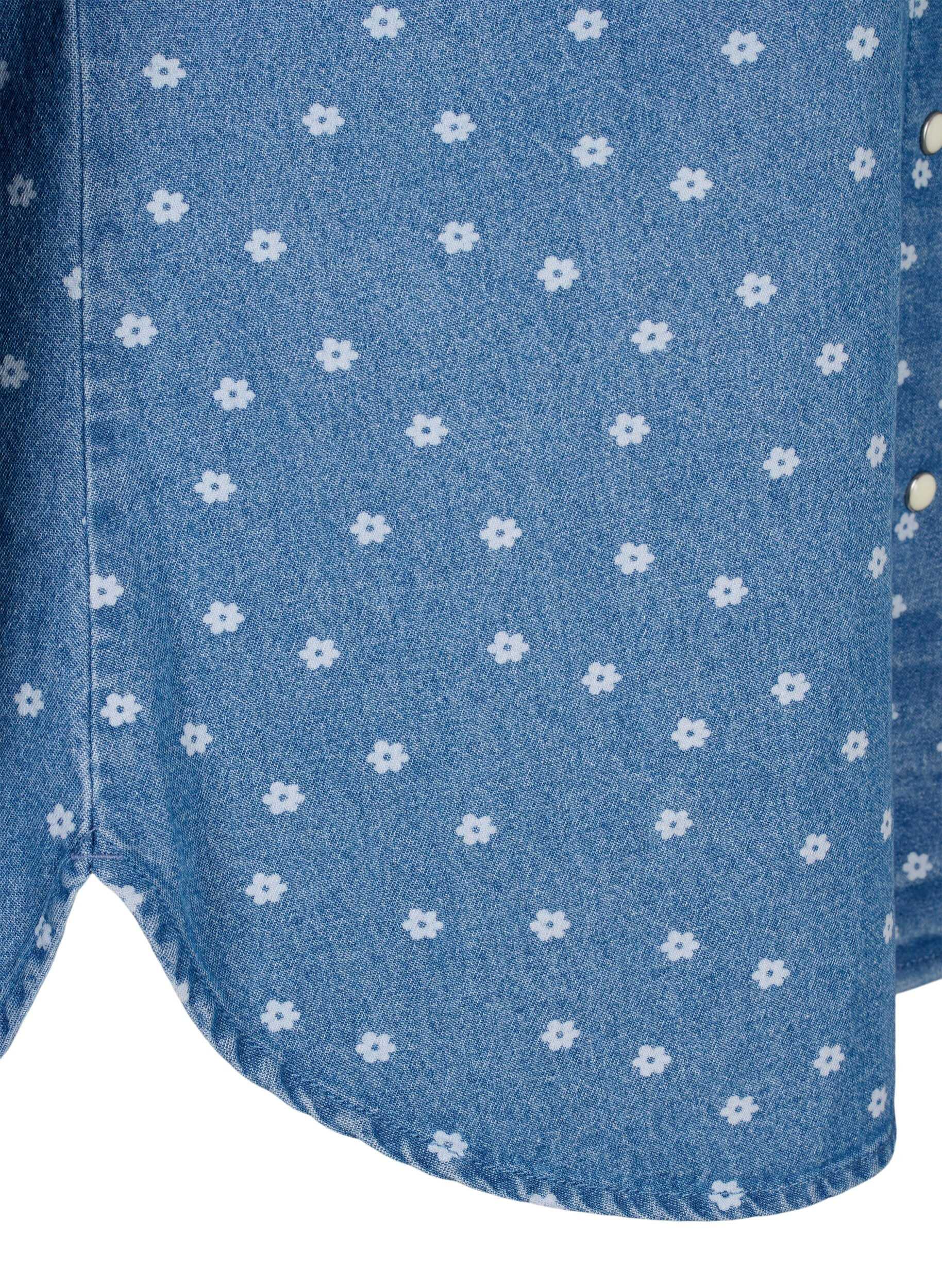 Zizzi Gebl&uuml;mtes Jeanshemd mit Brusttasche, Light Blue w.Flowers, Packshot image number 3