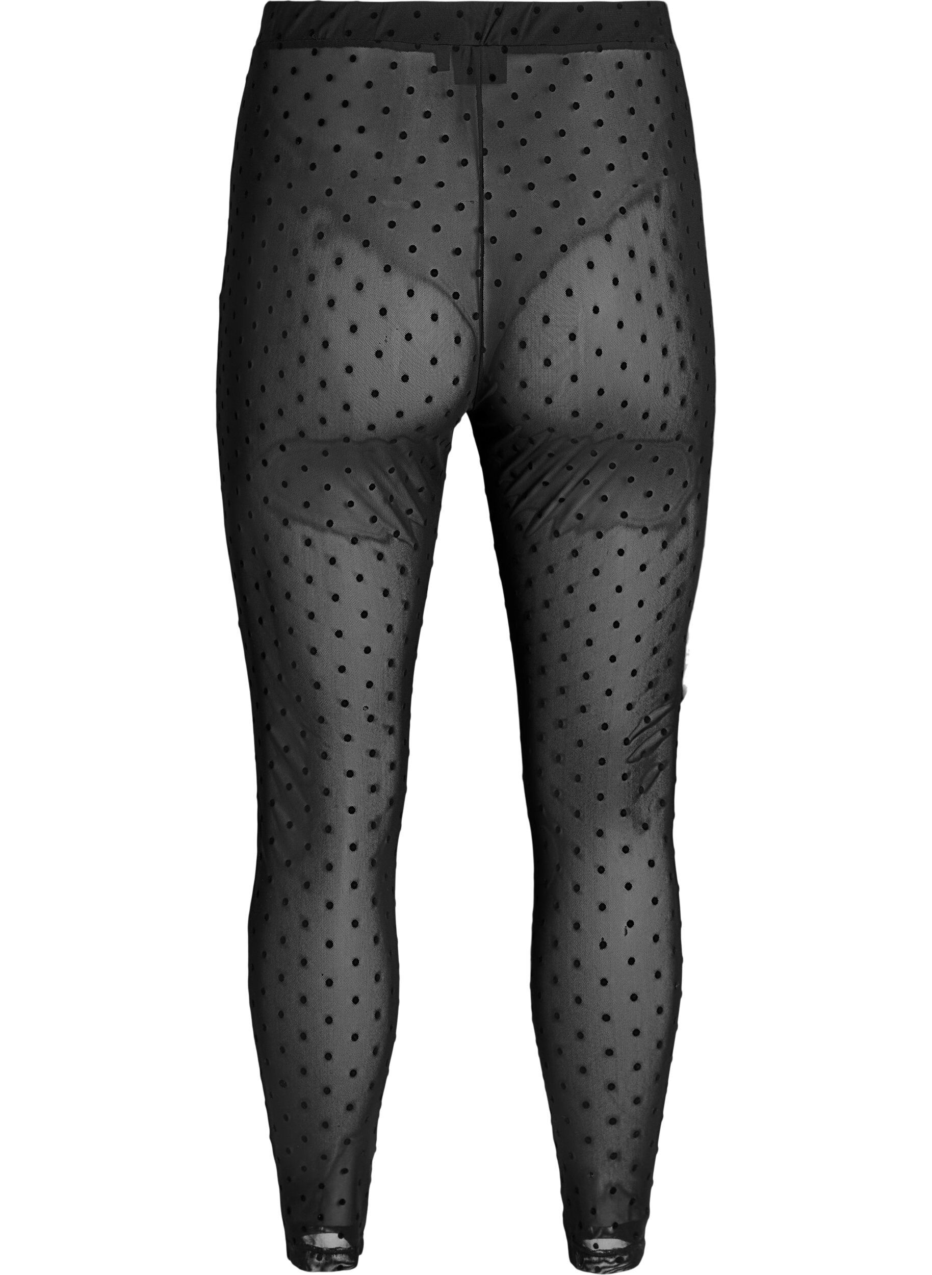 Zizzi Mesh-Leggings mit Velourspunkten, Schwarz, Packshot image number 1