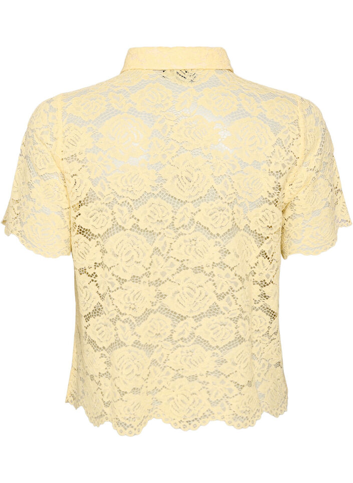 Spitzen blusenshirt mit perlenkn&ouml;pfen, Gelb, Packshot image number 1