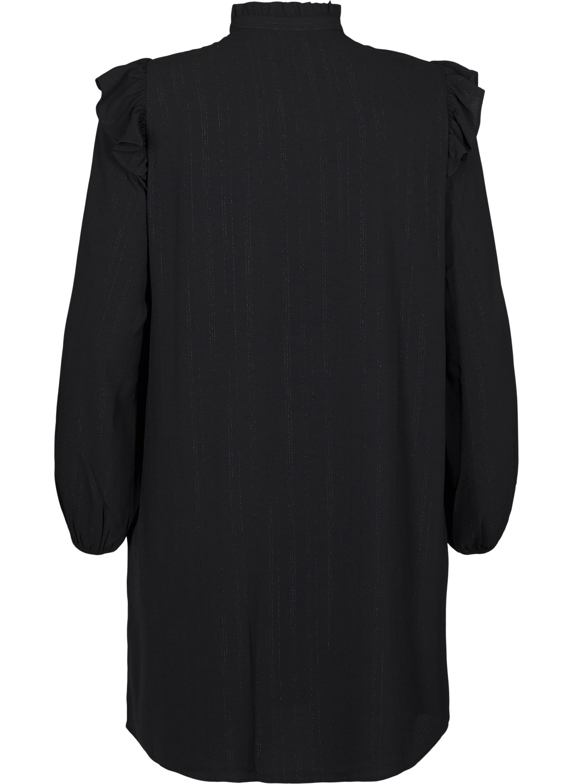Zizzi Kurzes Kleid mit R&uuml;schen und Glitzer , Schwarz, Packshot image number 1
