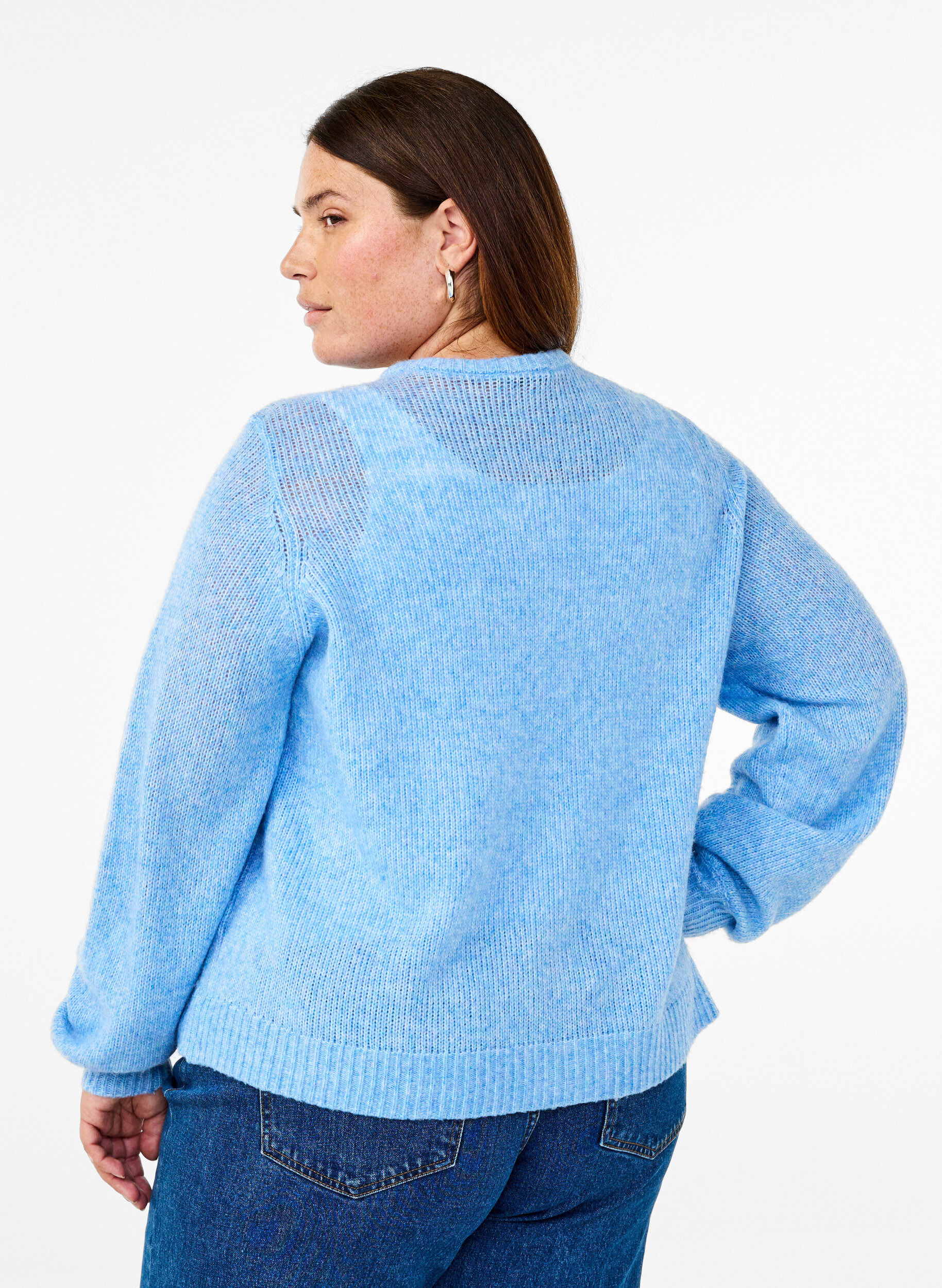 Zizzi Strickjacke mit Wolle und Kn&ouml;pfen, Della R. Blue Mel., Model image number 1