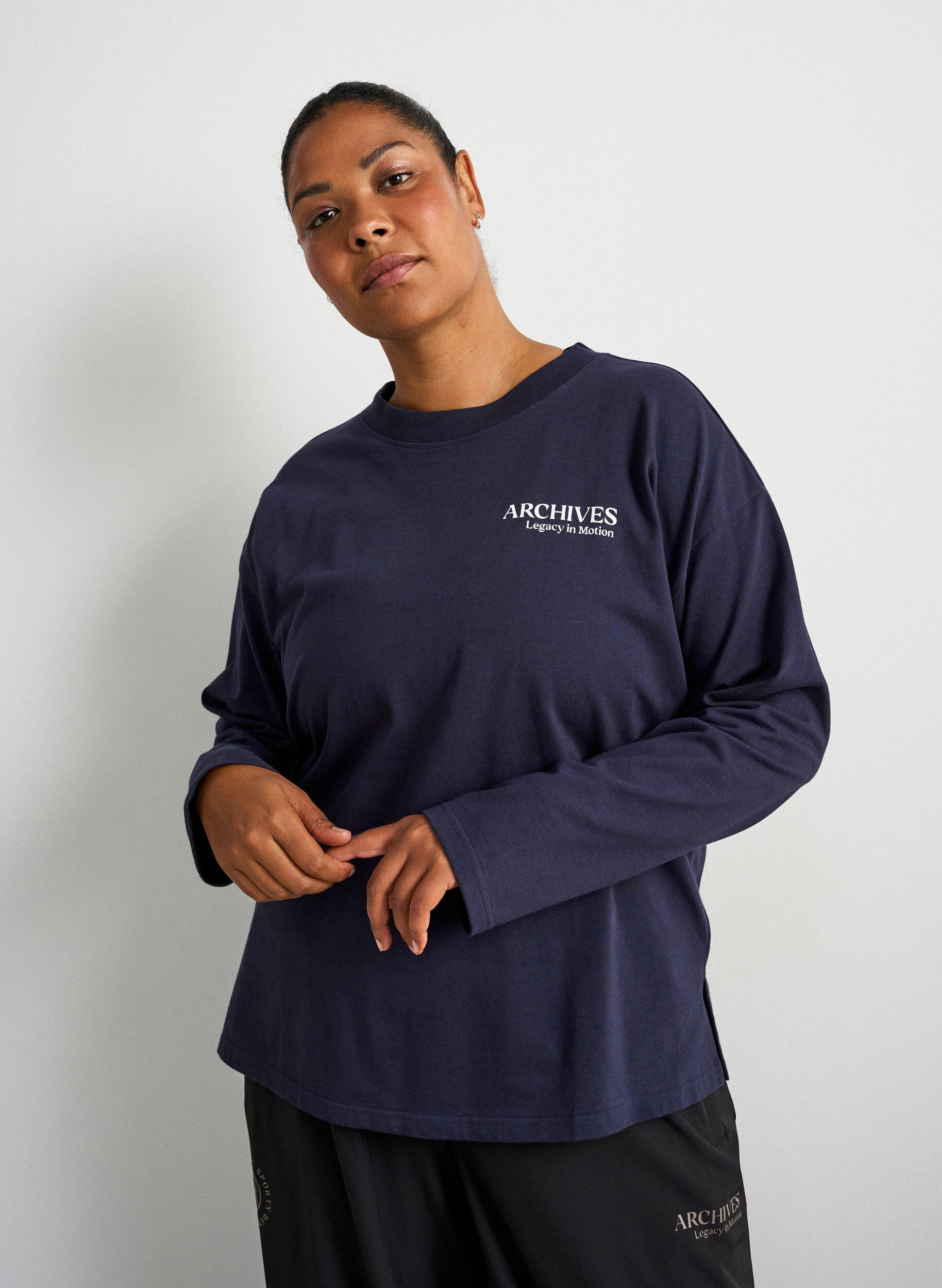 ZizziLang&auml;rmelige Jerseybluse mit Textprint, Blau, Model image number 0