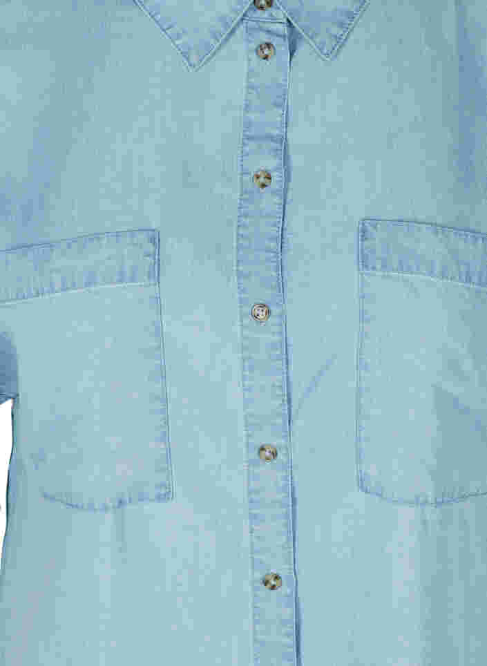 Hemdbluse mit kurzen Ärmeln und Brusttaschen, Light blue denim, Packshot image number 2