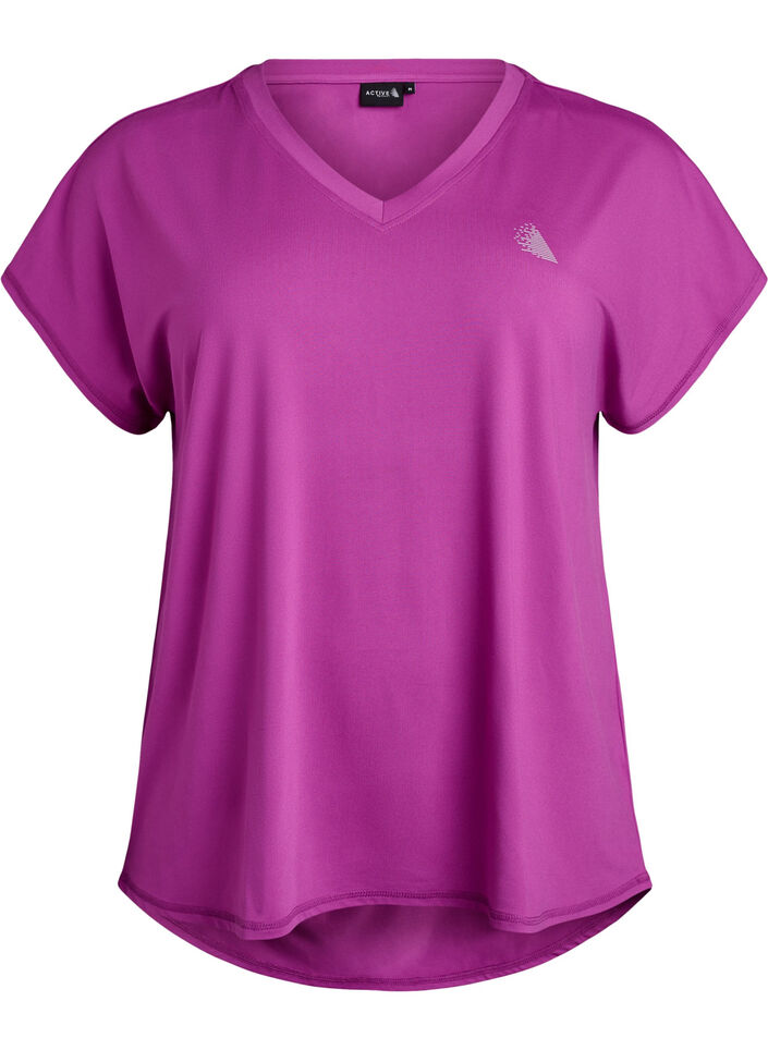 Trainingsshirt mit V-Ausschnitt und kurzen &Auml;rmeln, Lila, Packshot image number 0