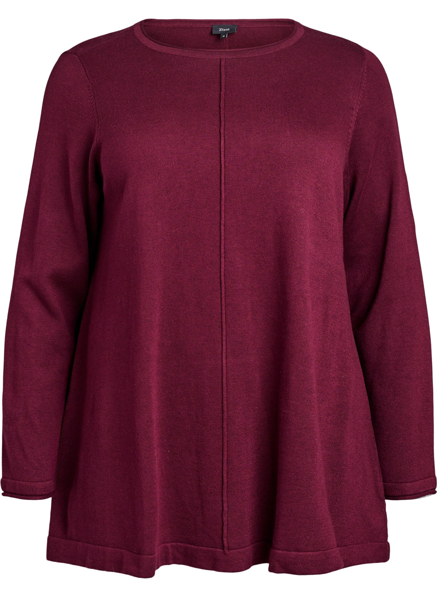 Zizzi Gestrickte Bluse aus Baumwoll-Viskose-Mischung, Dunkles Bordeaux, Packshot image number 0