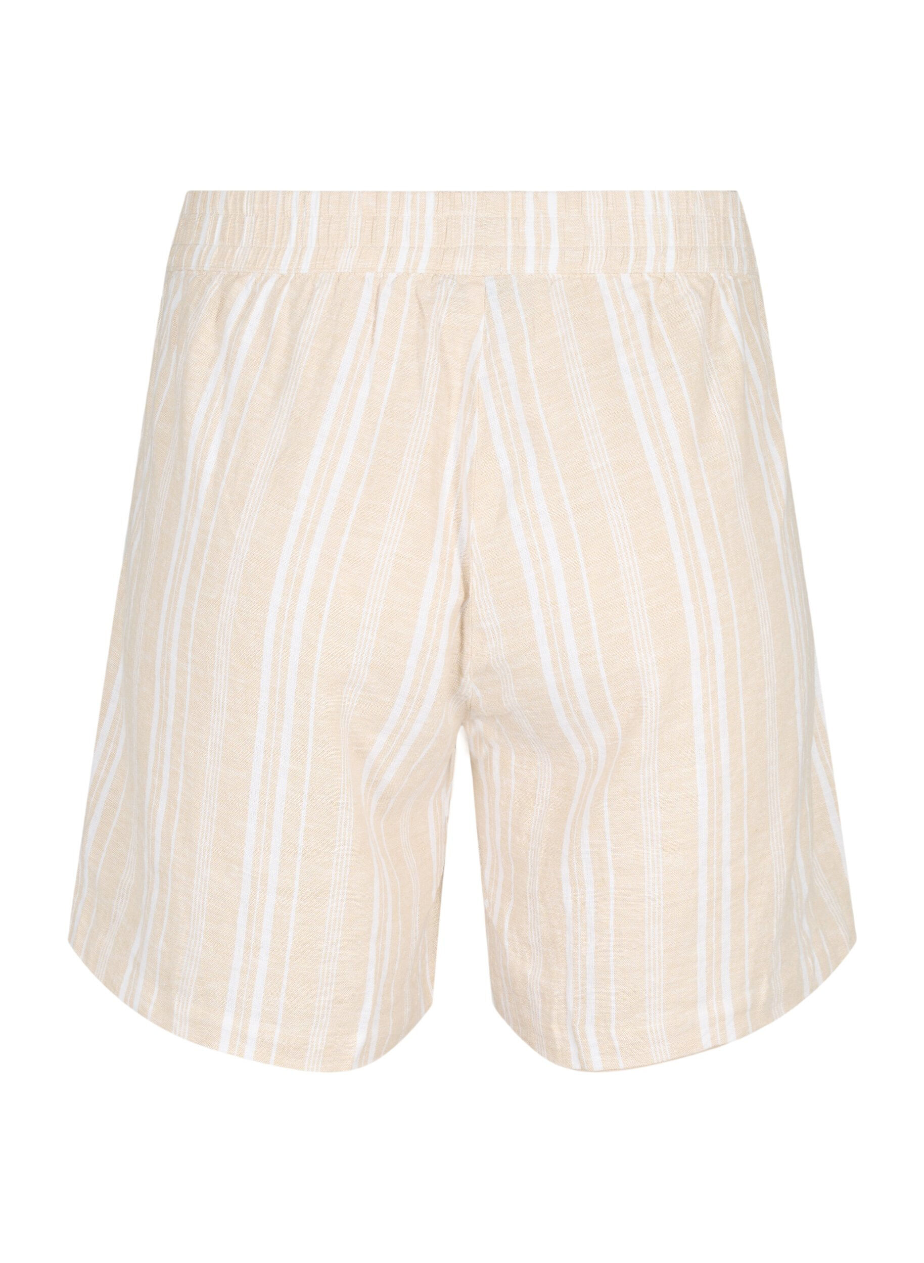 Zizzi Gestreifte kurze Hose aus einer Leinen-Viskose-Mischung, Beige, Packshot image number 1