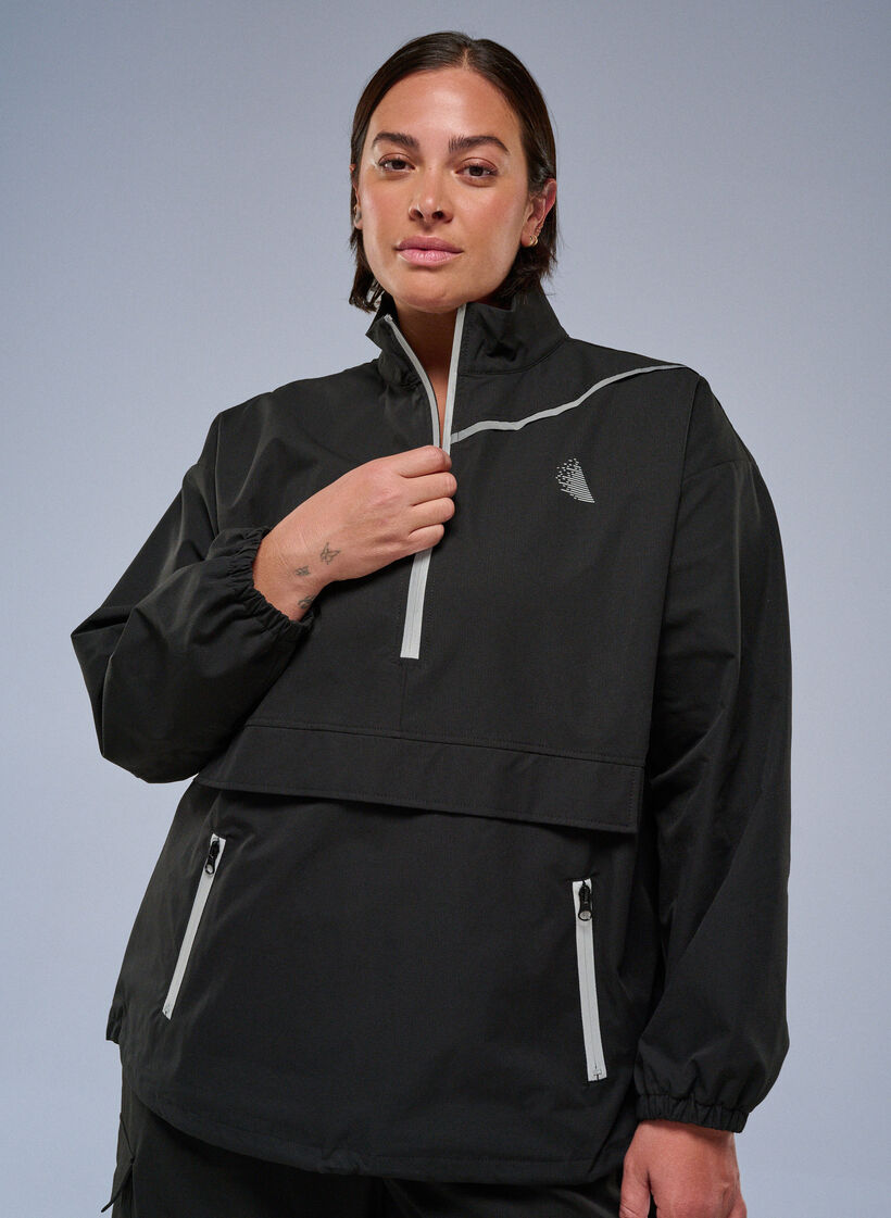 Sportlicher Anorak mit reflektierenden Details und Taschen, Schwarz, Image image number 0