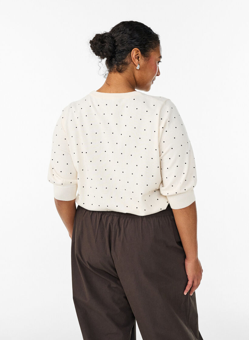 Stricktop mit Polka-Dot-Muster und kurzen &Auml;rmeln, Wei&szlig;, Model image number 1