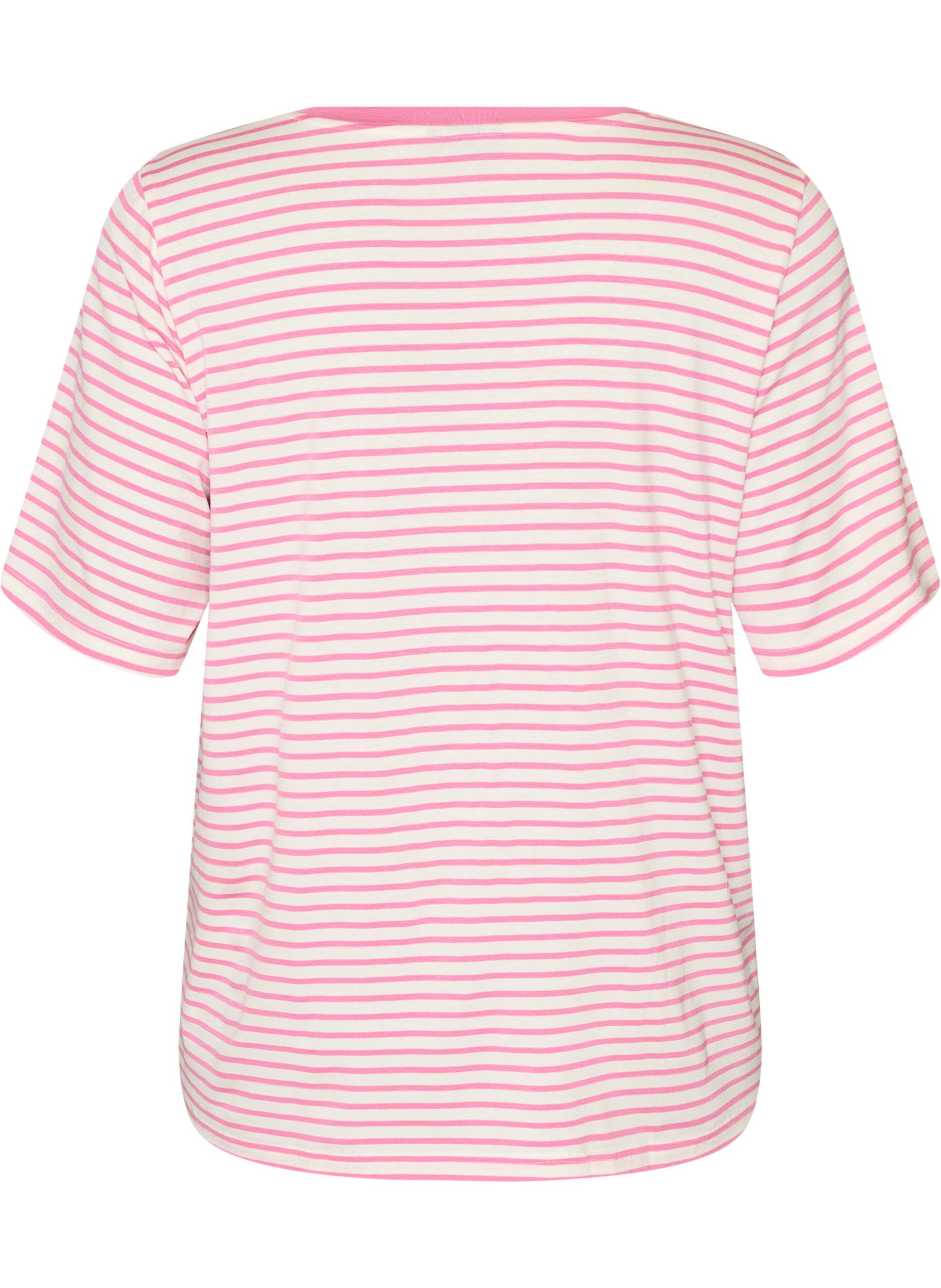 ZizziGestreiftes T-Shirt aus TENCEL&trade; Lyocell, Pink, Packshot image number 1