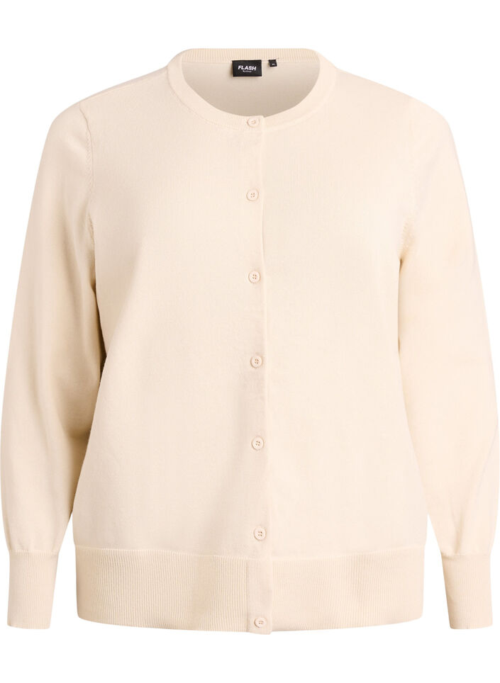 Feinstrick-Strickjacke mit Rundhalsausschnitt, Beige, Packshot image number 0