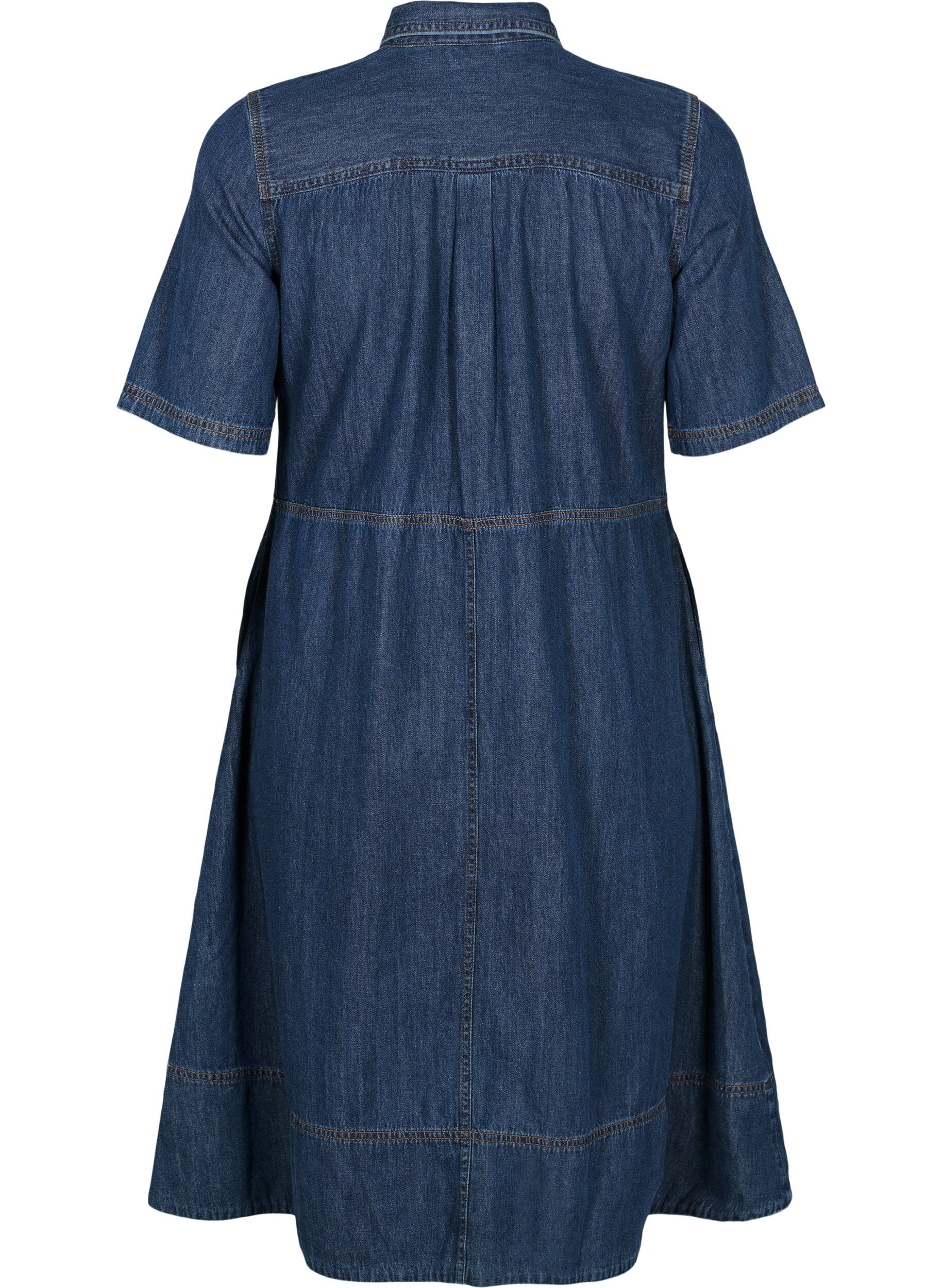 Zizzi Hemdkleid aus Denim mit kurzen &Auml;rmeln, Blau, Packshot image number 1