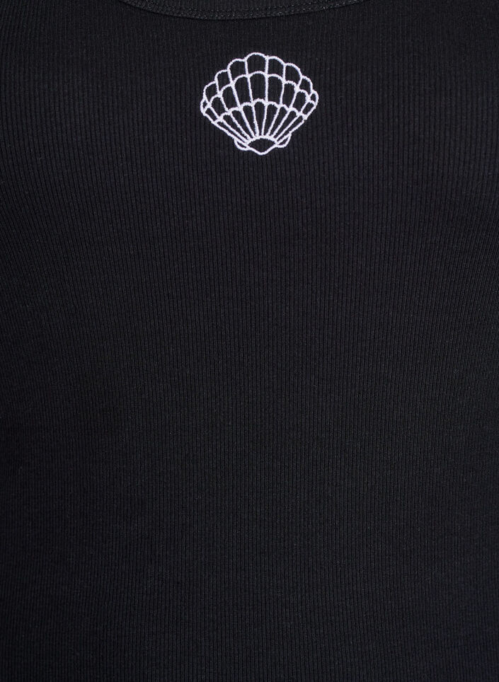 Tailleiertes Top mit Motiv, Schwarz, Packshot image number 2