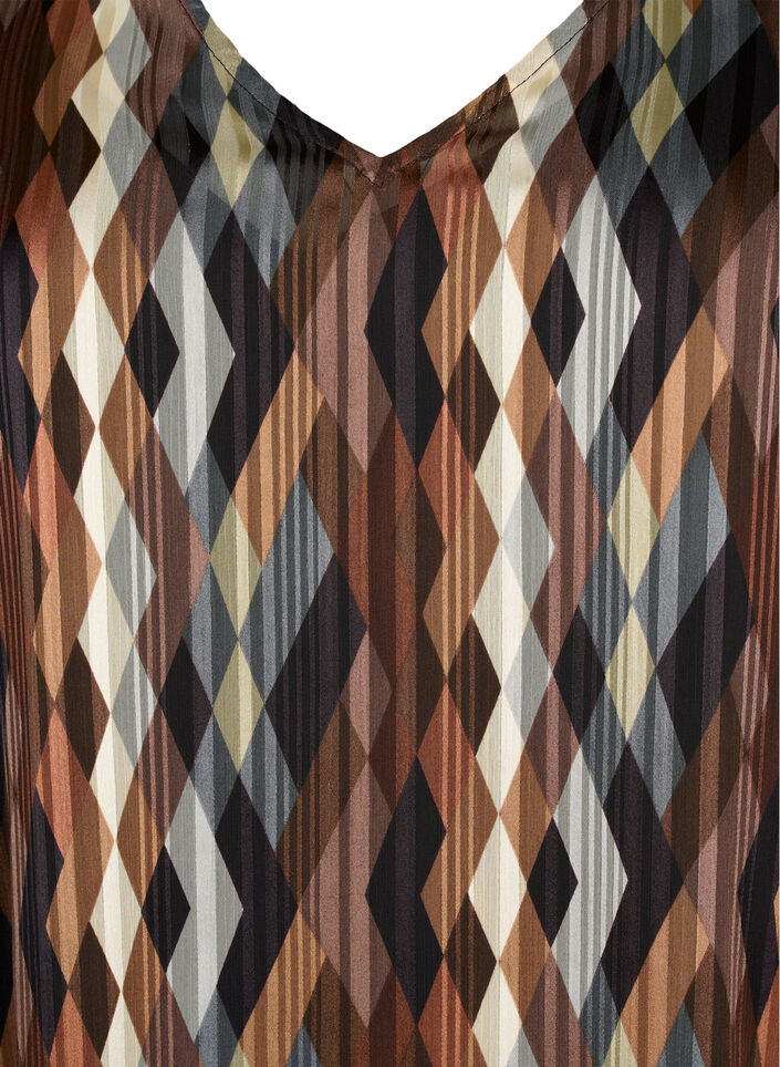 Langärmliges Kleid mit V-Ausschnitt und Druck, Earthy Zig Zag, Packshot image number 2
