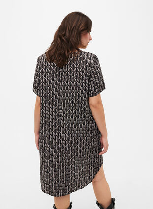 Kleid mit Aufdruck und kurzen Ärmeln, Black S. Graphic AOP, Model image number 1